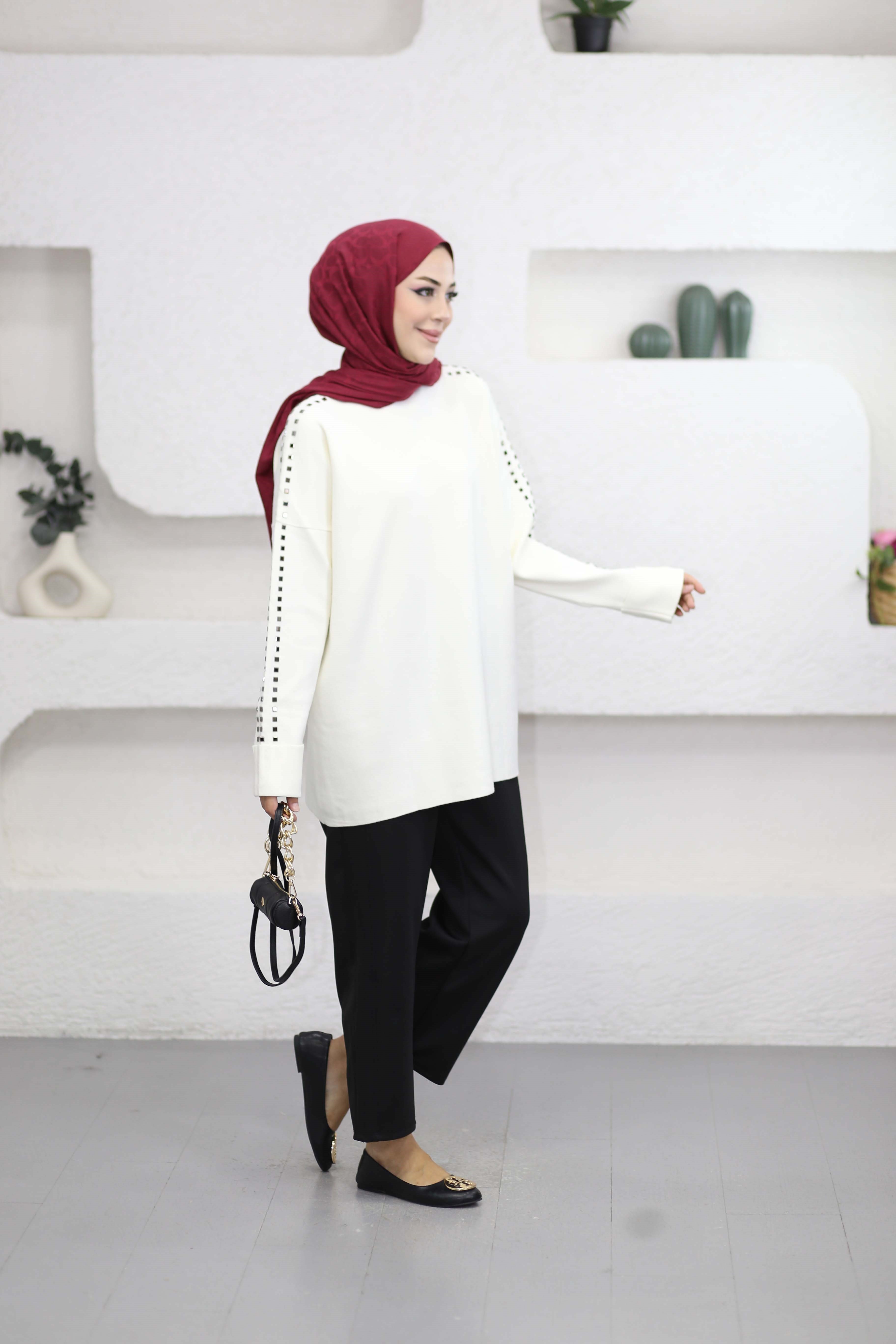 Omuz Taşlı Tunik Ekru 26150
