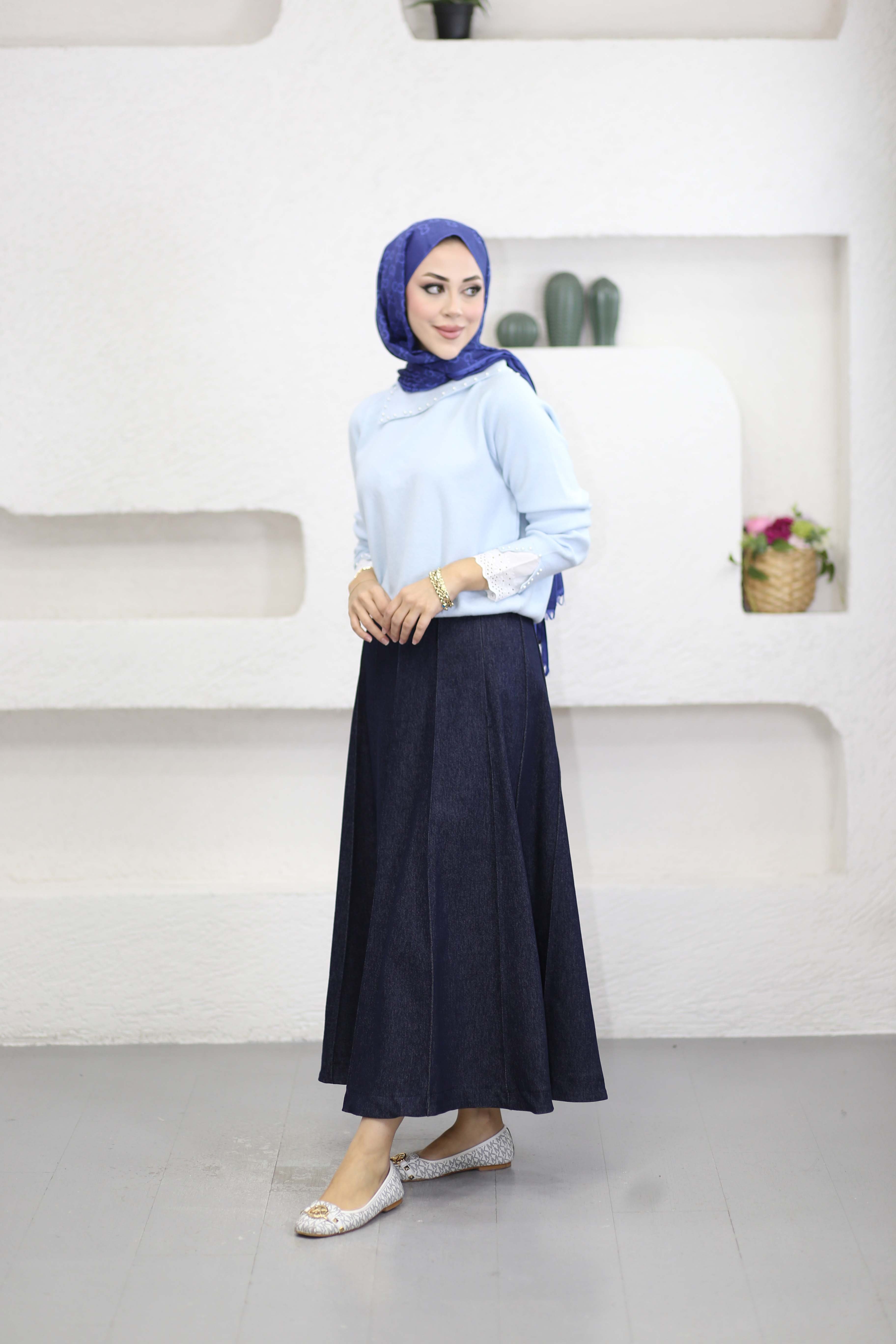 İnci Detaylı Triko Tunik Bebe Mavi 146003