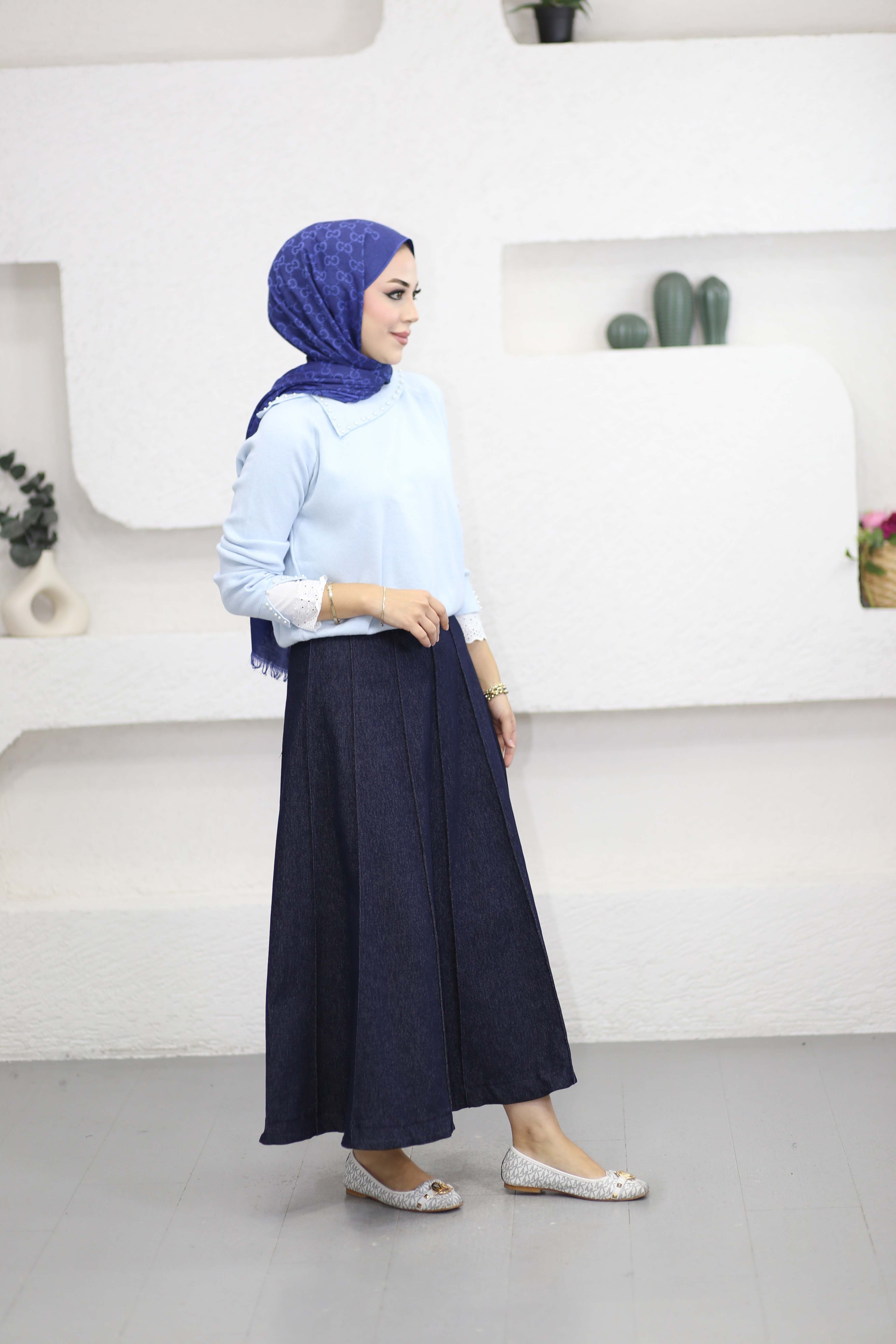 İnci Detaylı Triko Tunik Bebe Mavi 146003
