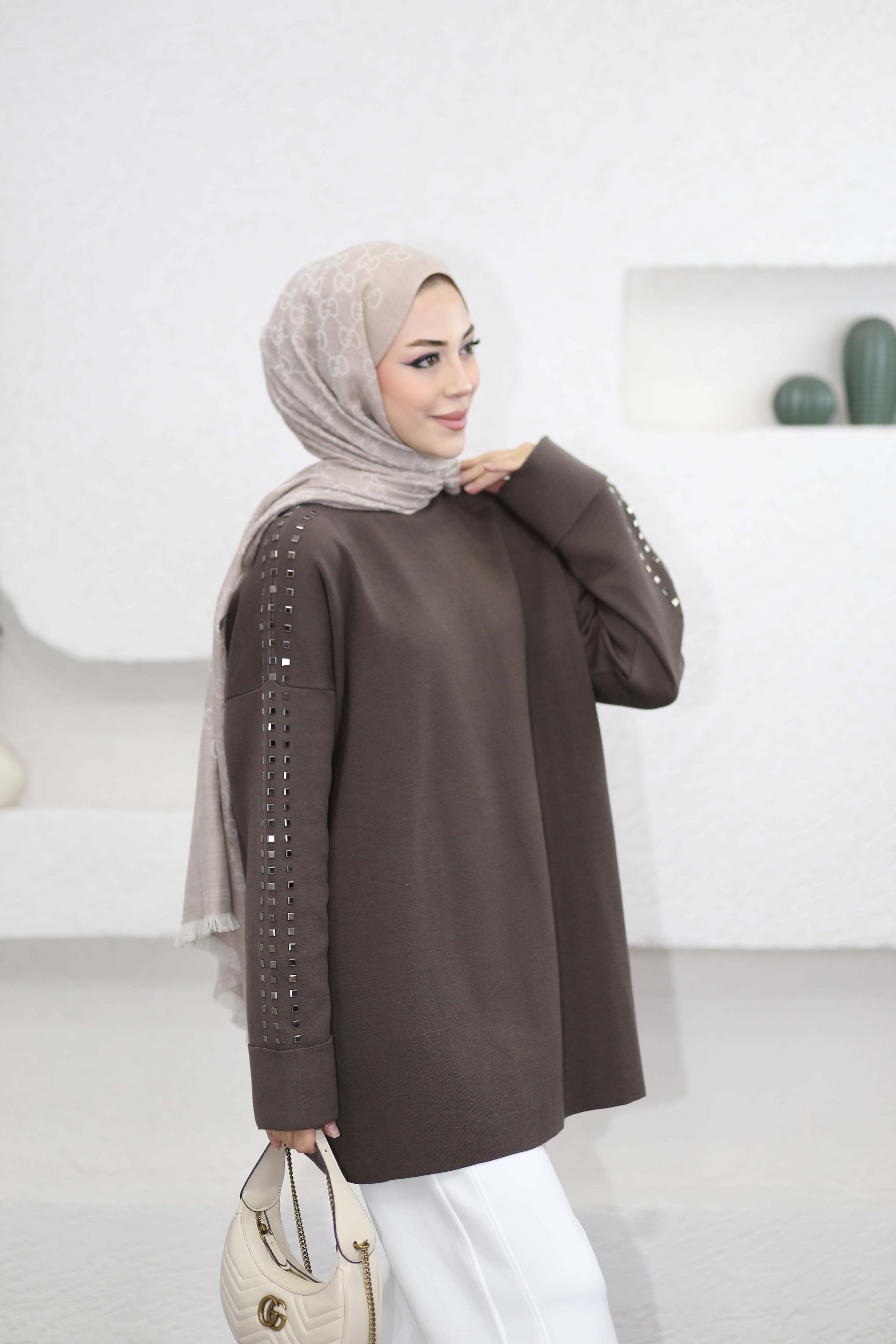 Omuz Taşlı Tunik Kahverengi 26150