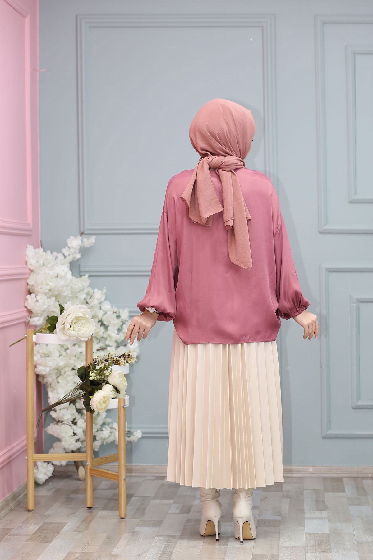 SATEN BLUZ PEMBE 6872