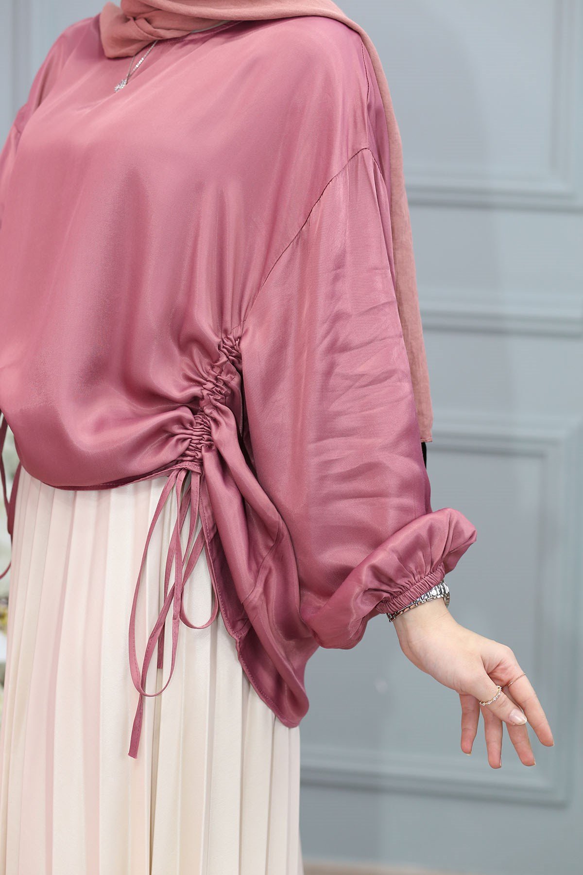 SATEN BLUZ PEMBE 6872