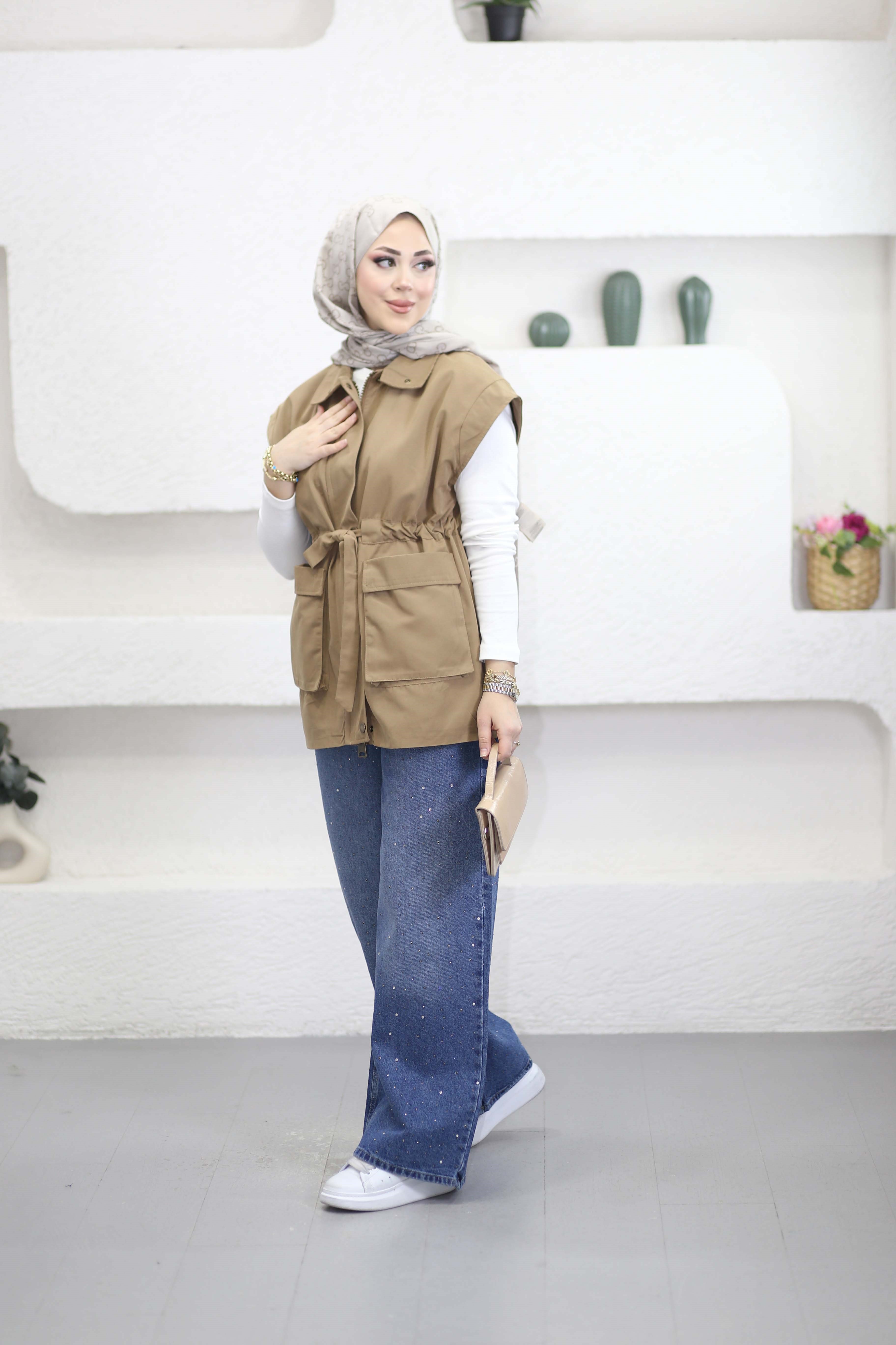 Büzgülü Yelek Camel 0004