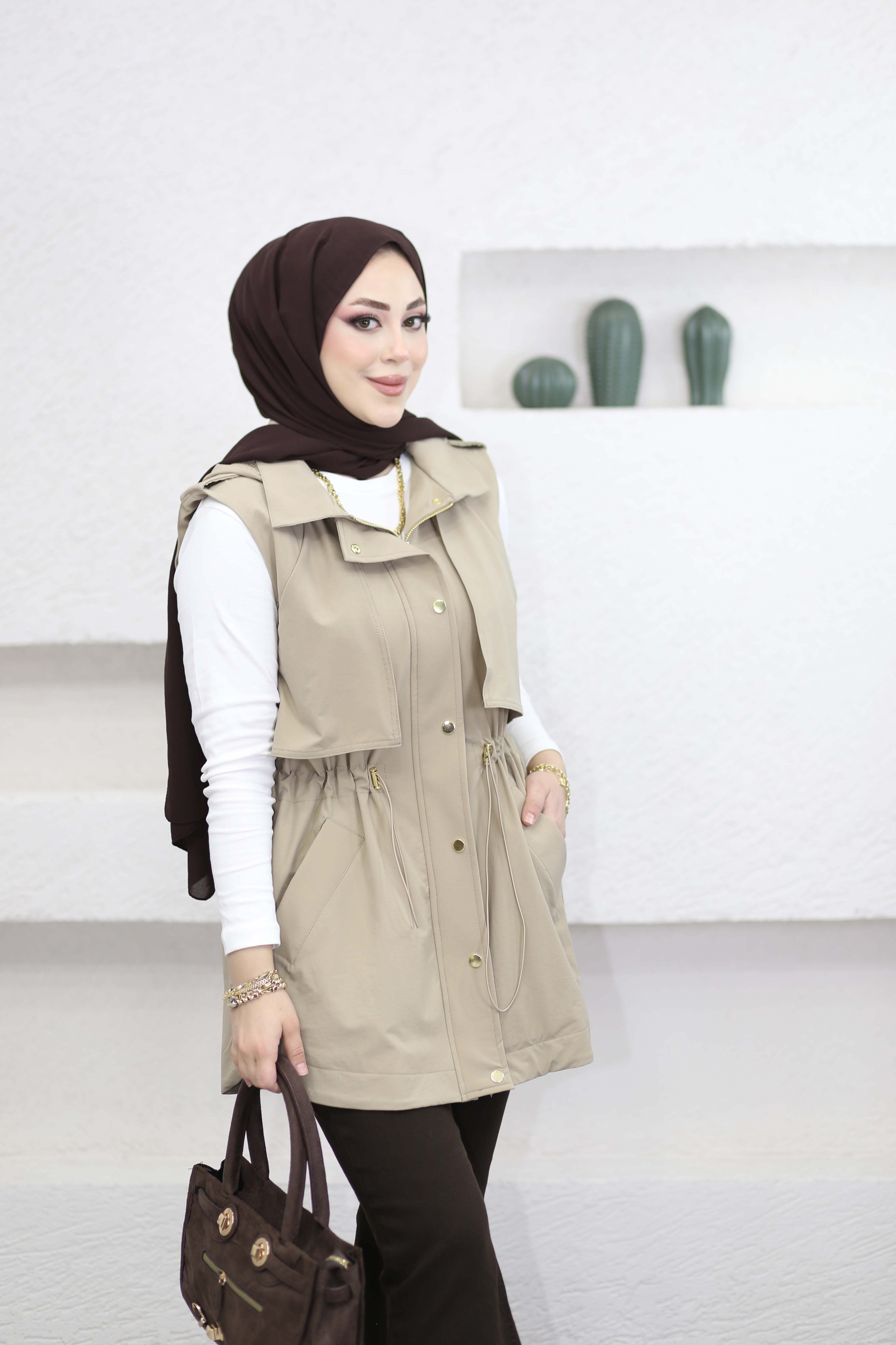 File Astarlı Yelek Bej 4626