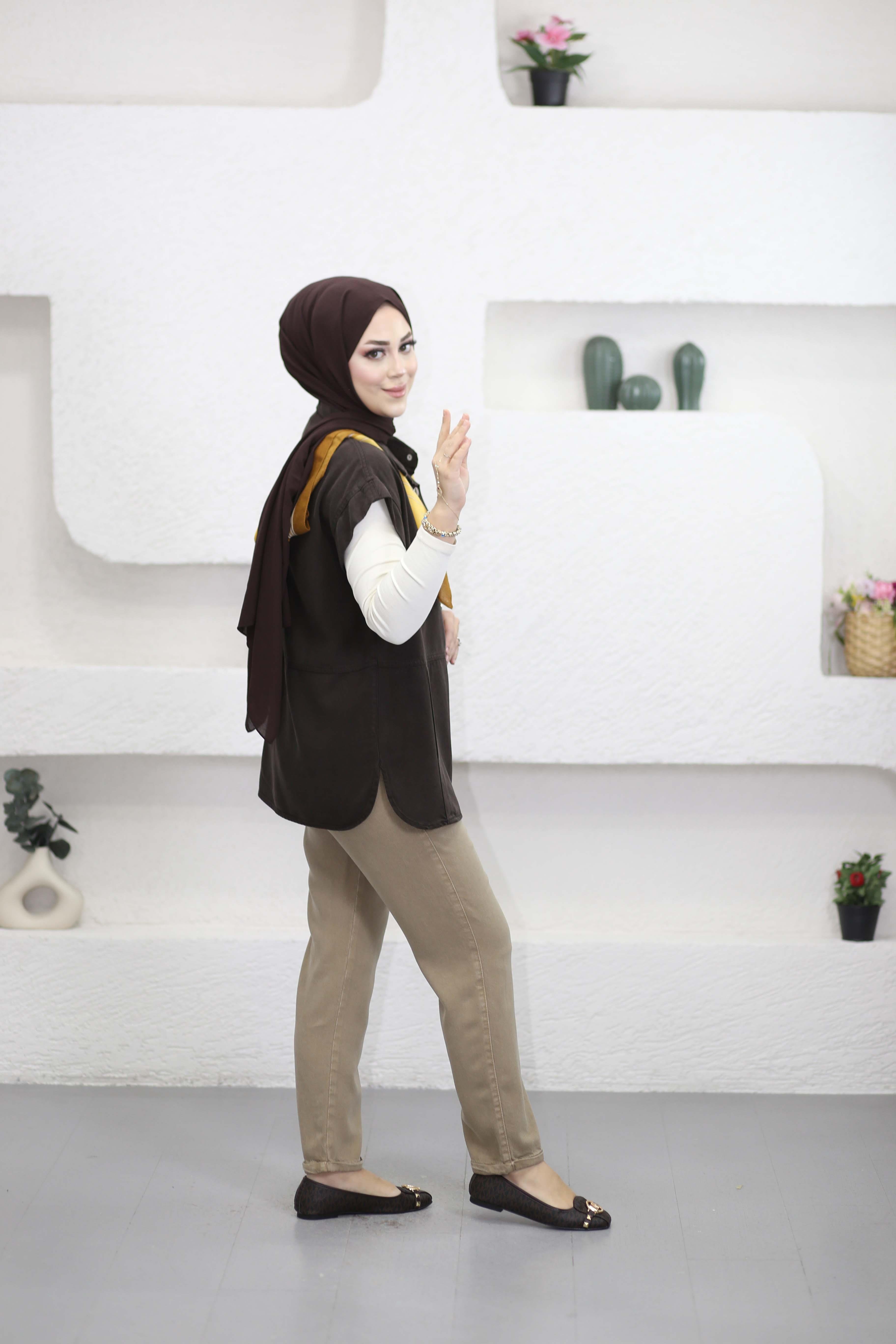 Tencel Yelek Kahverengi 7441