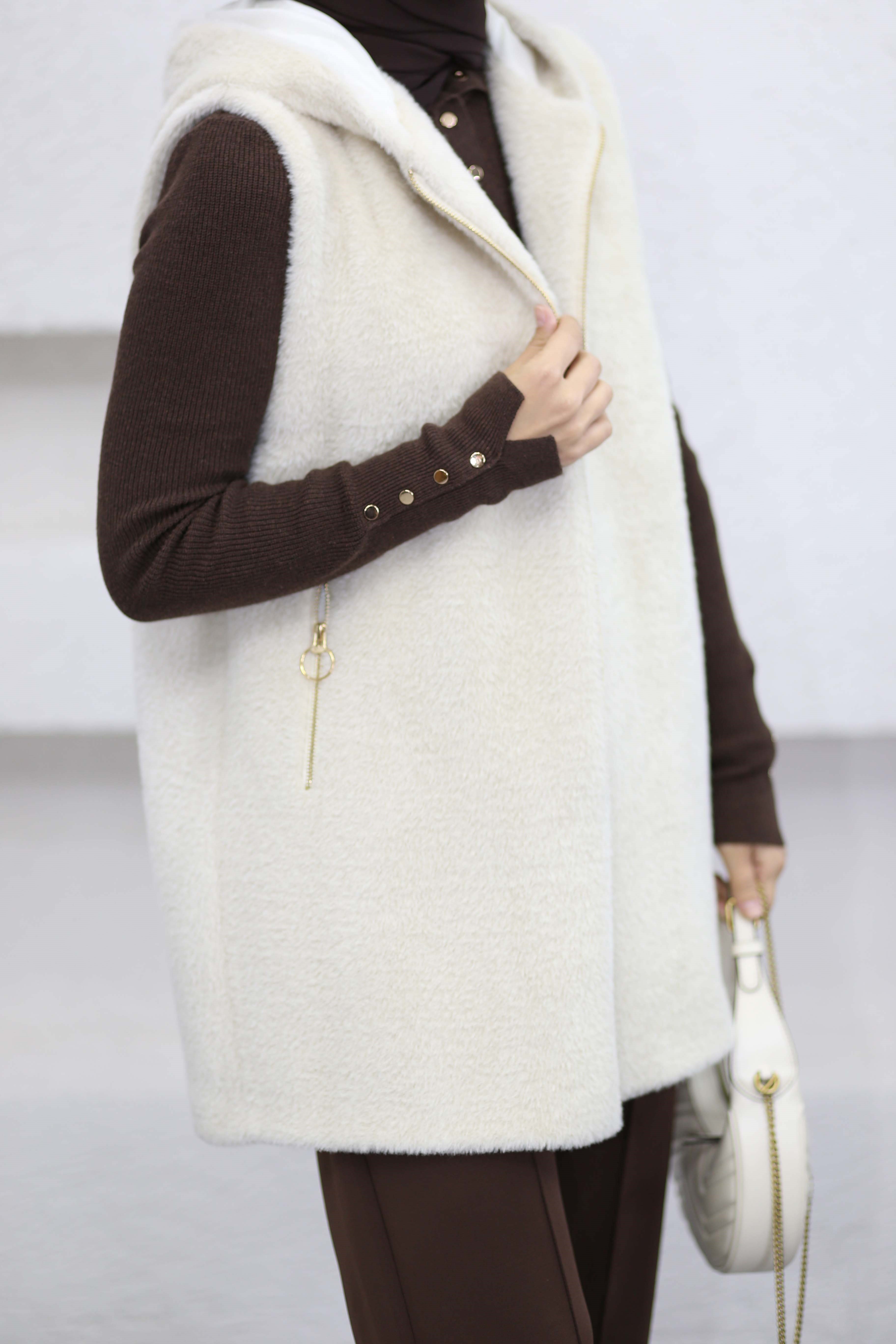 Kısa Angora Yelek Bej 4632