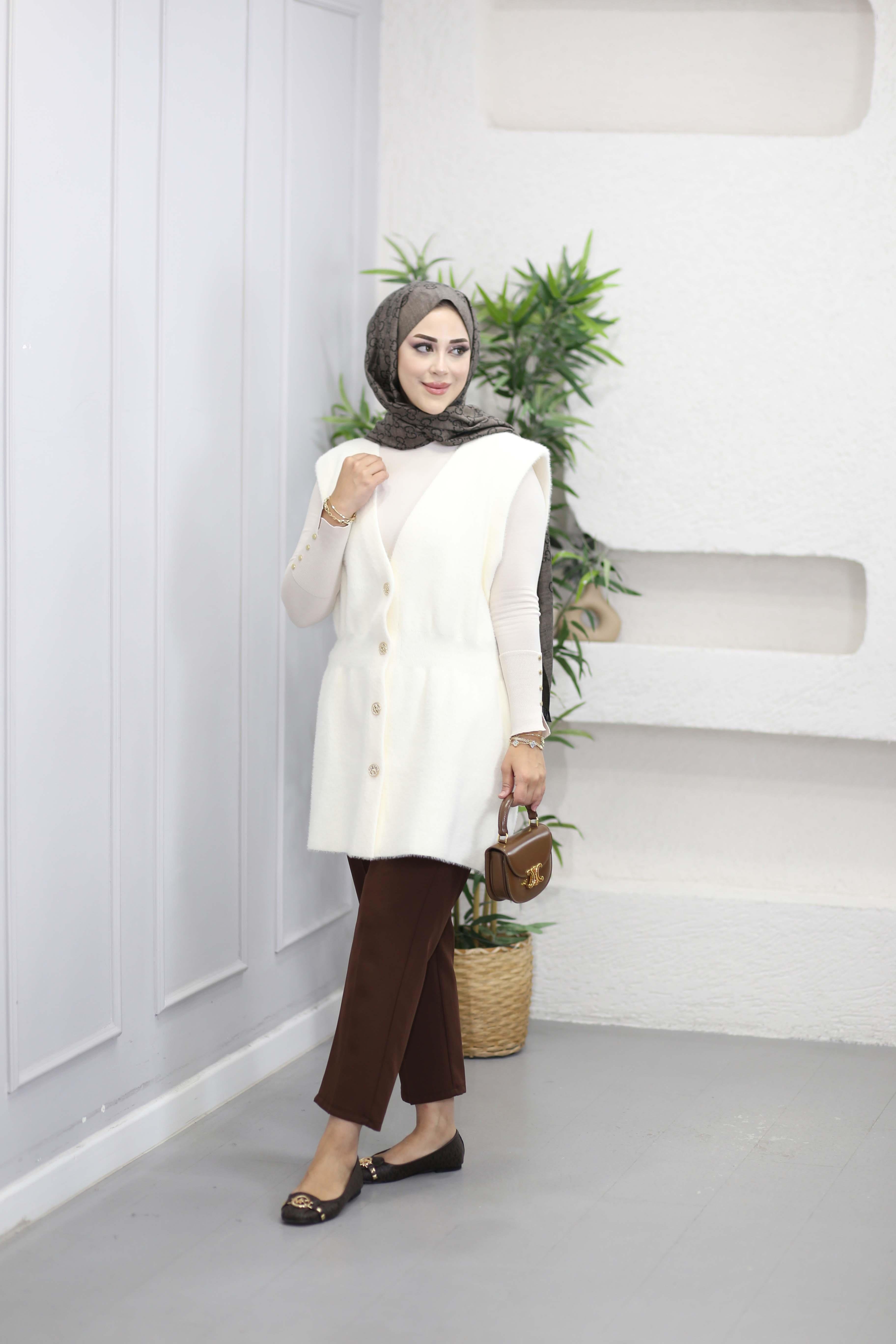 Angora Uzun Yelek Ekru 140508