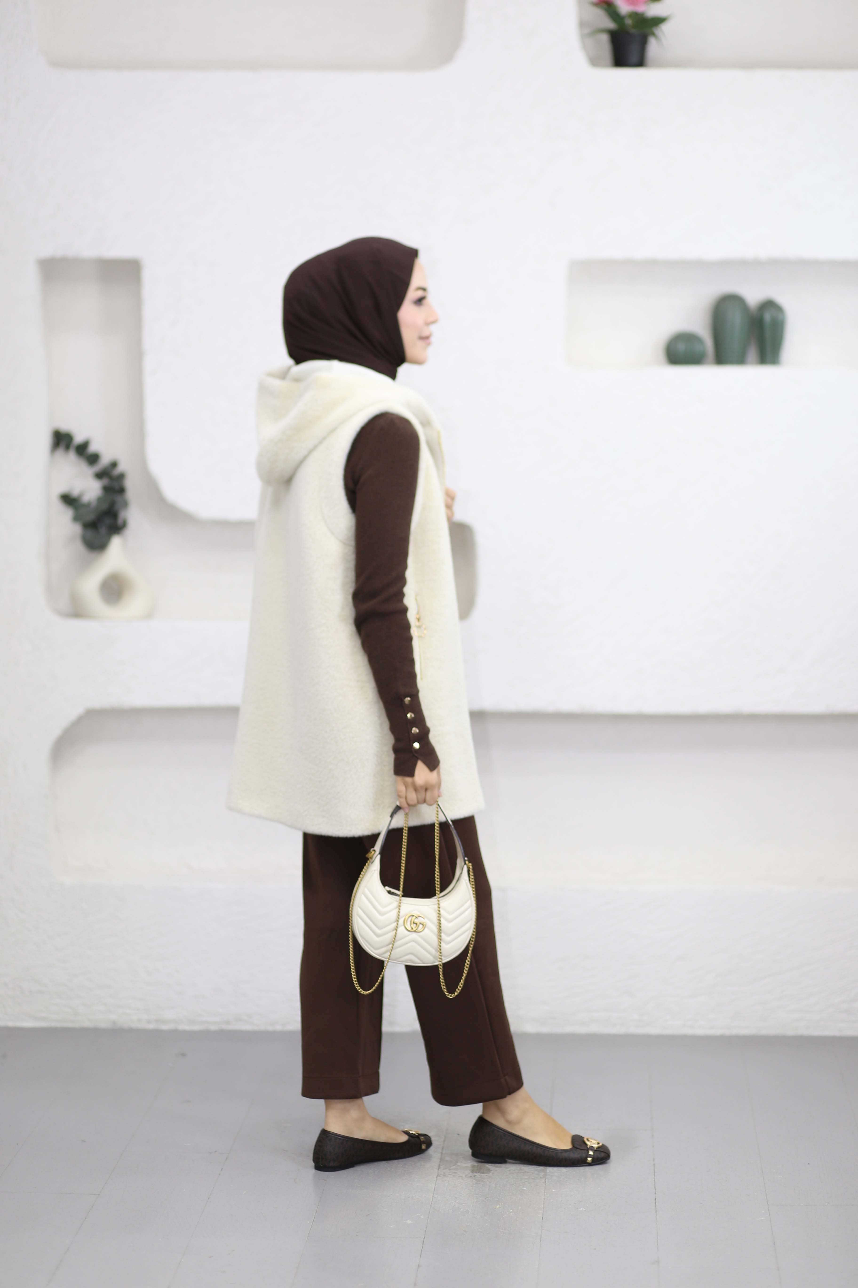 Kısa Angora Yelek Bej 4632