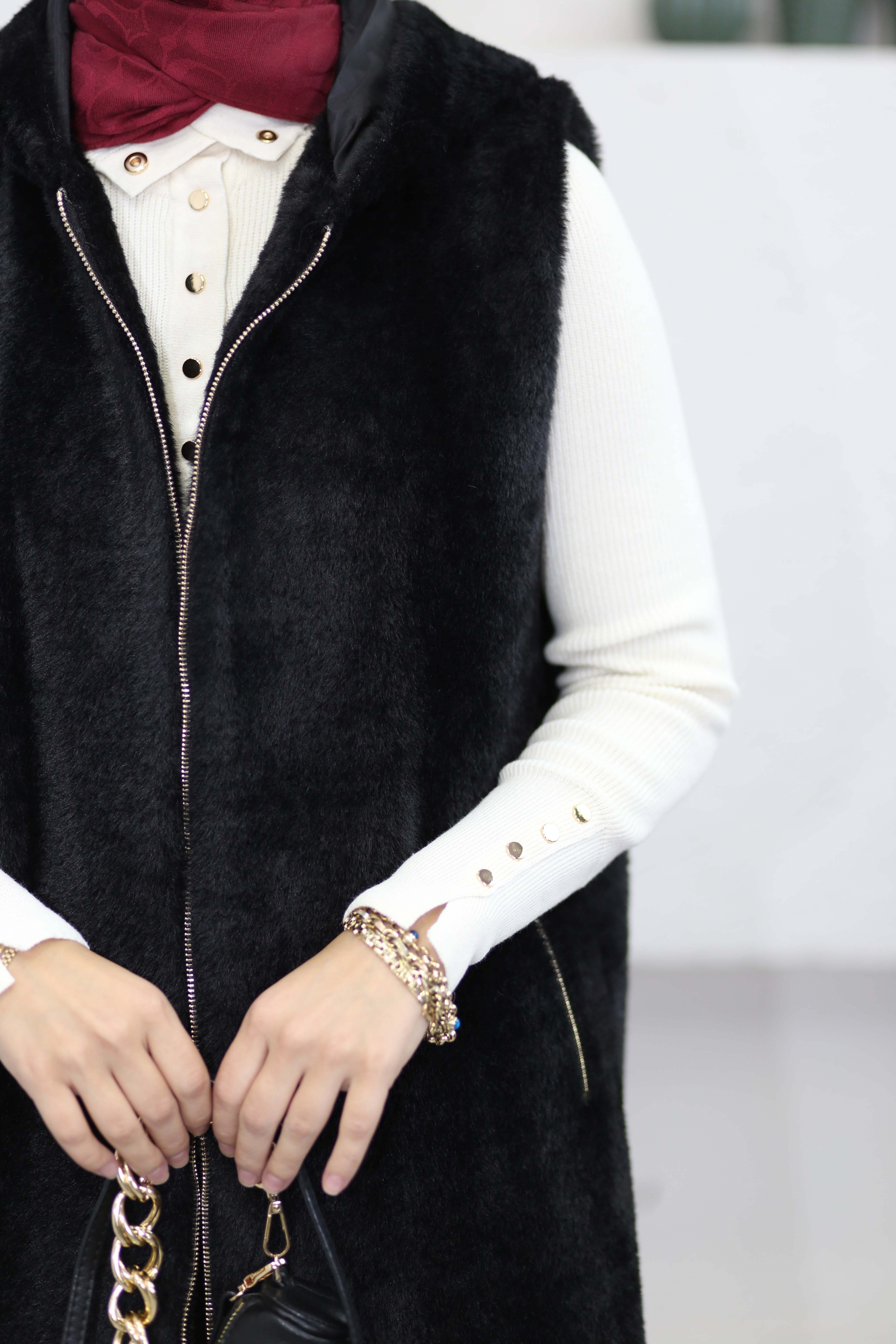 Kısa Angora Yelek Siyah 4632