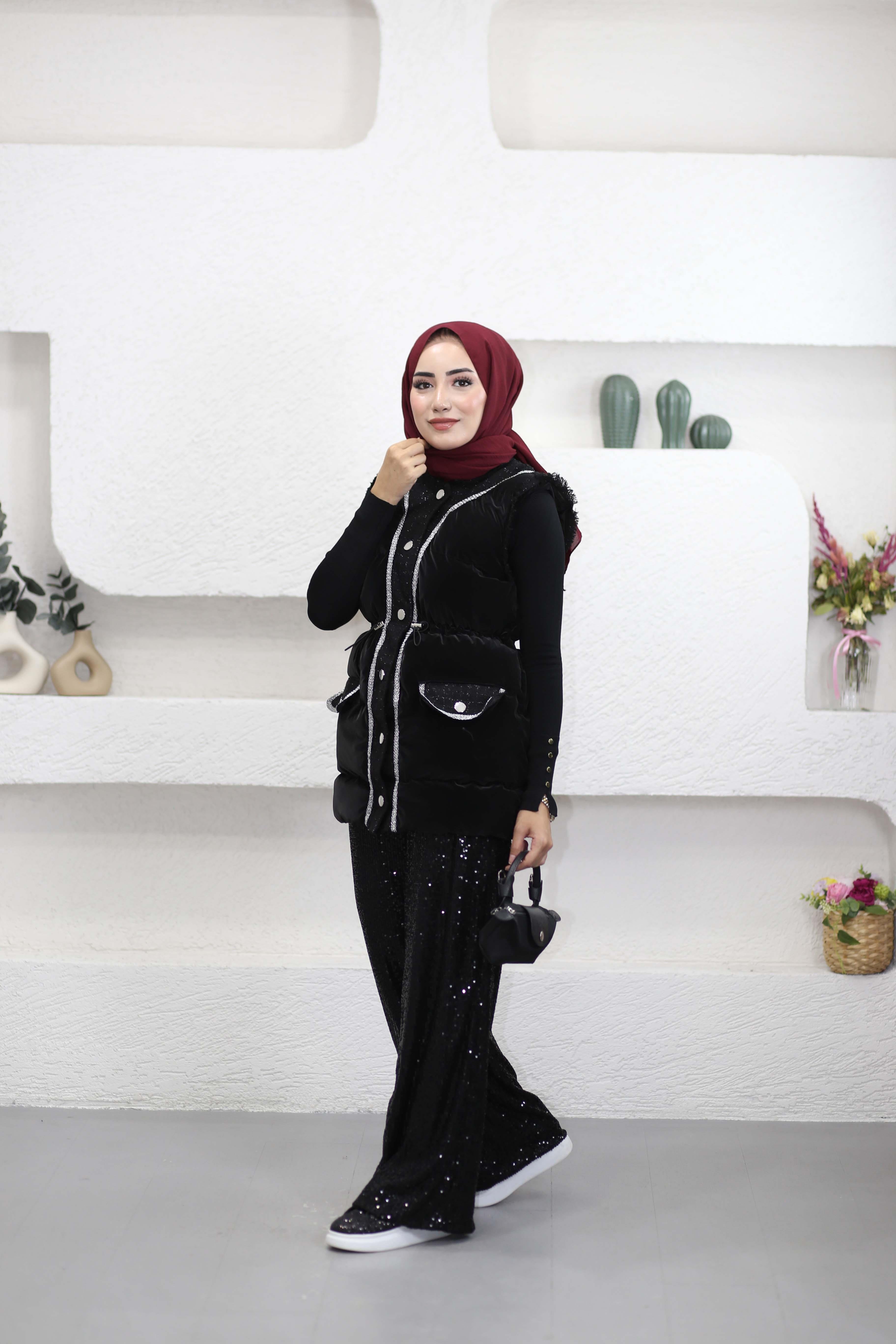 Tüvit Detaylı Şişme Yelek Siyah 2001