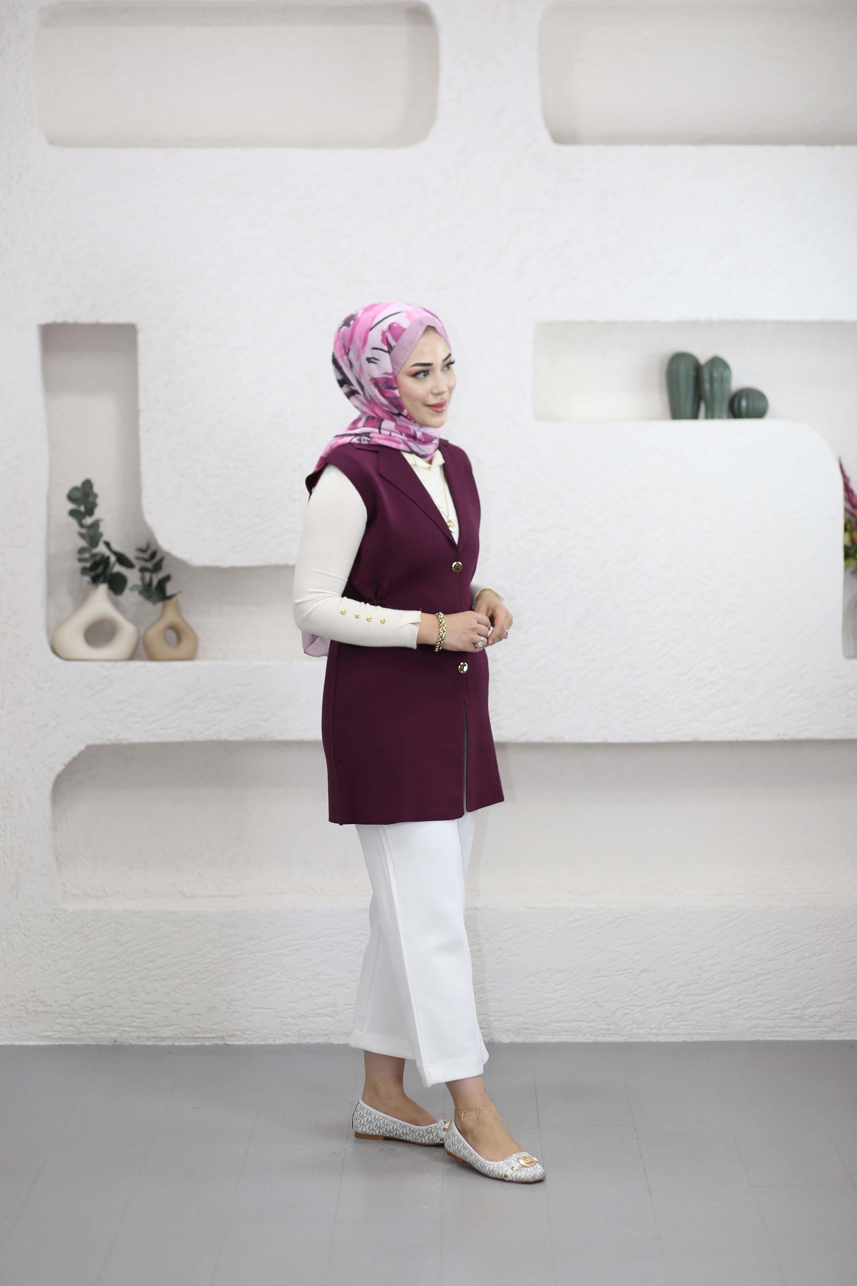 Kruvaze Uzun Yelek Mürdüm 140437