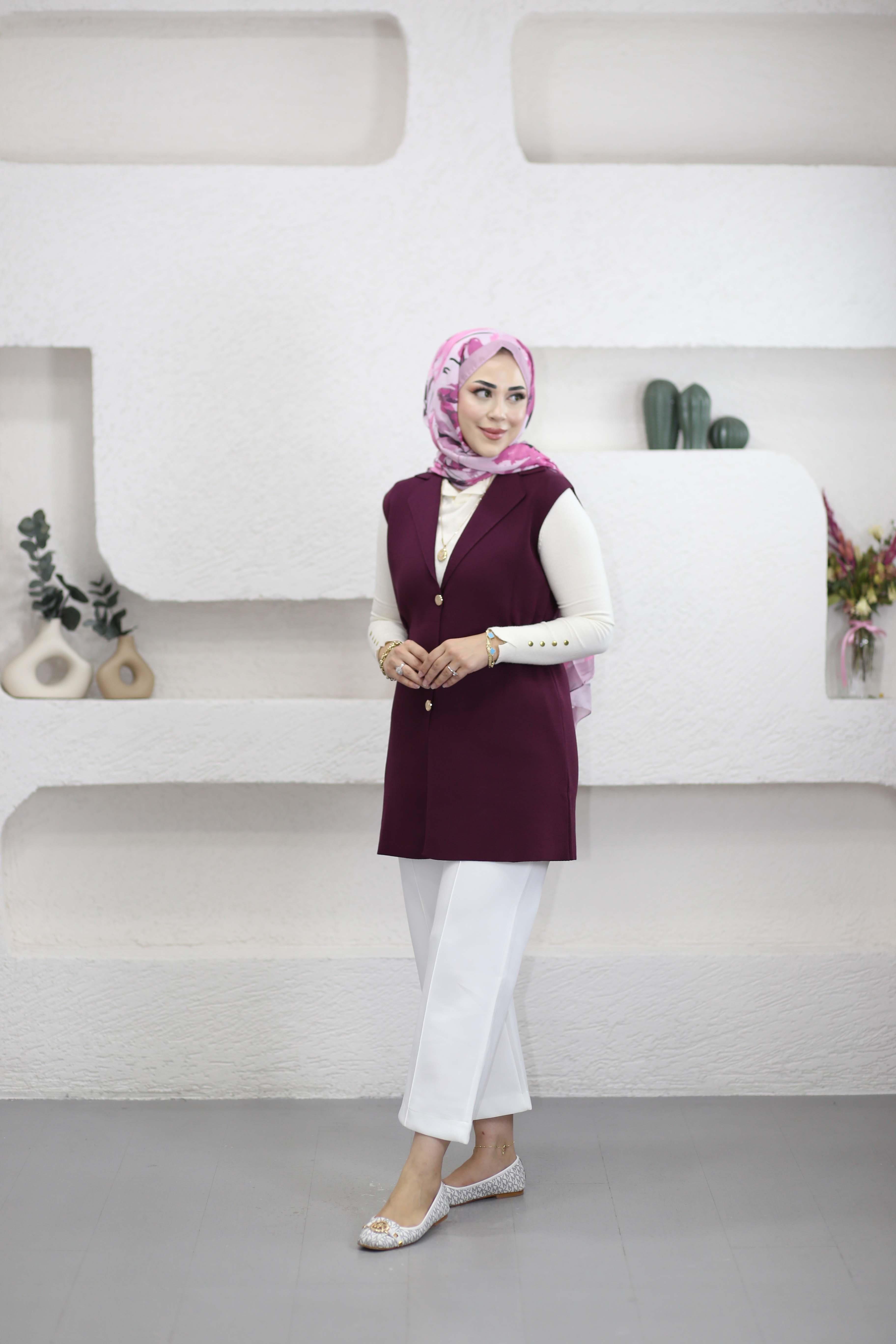 Kruvaze Uzun Yelek Mürdüm 140437