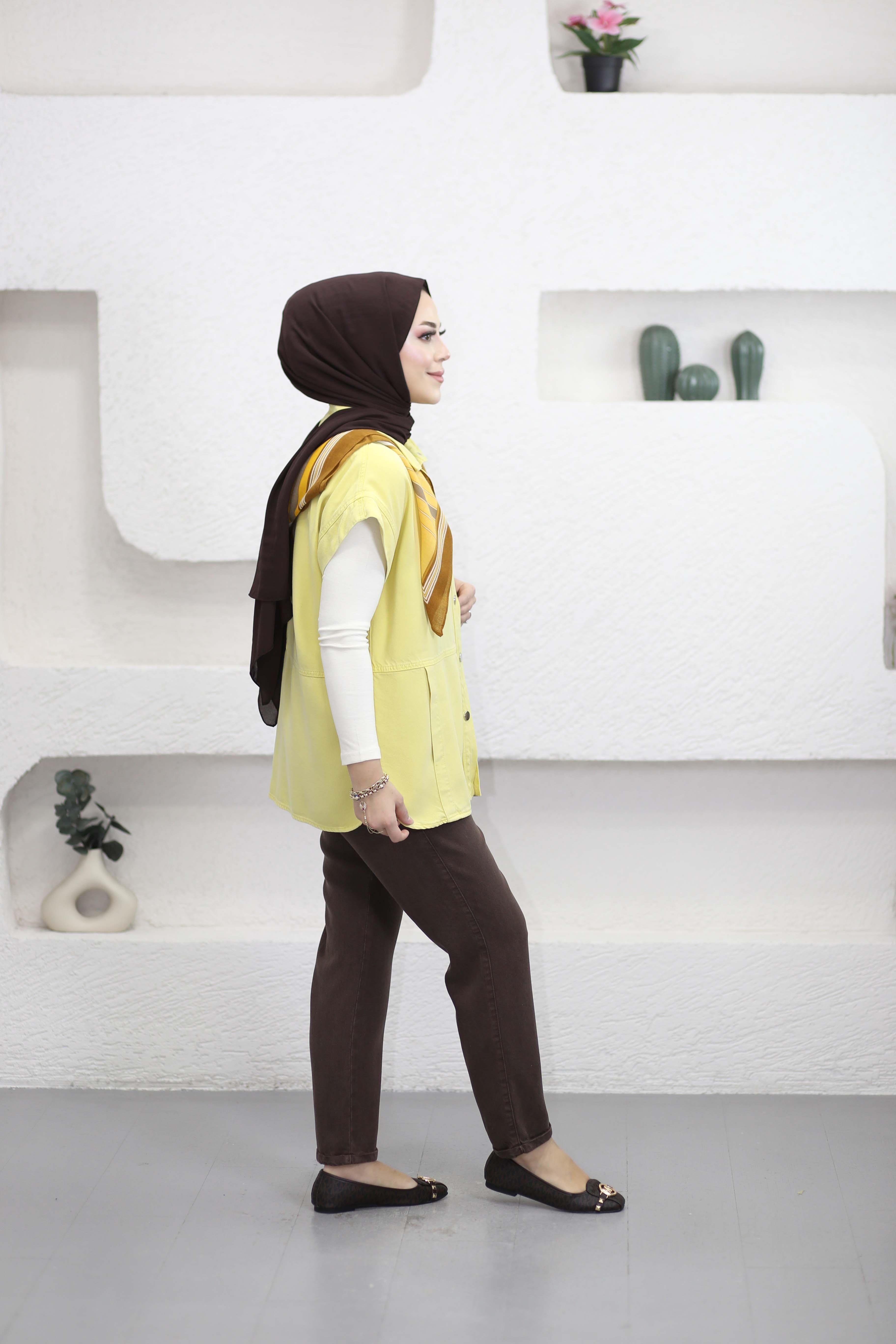 Tencel Yelek Sarı 7441