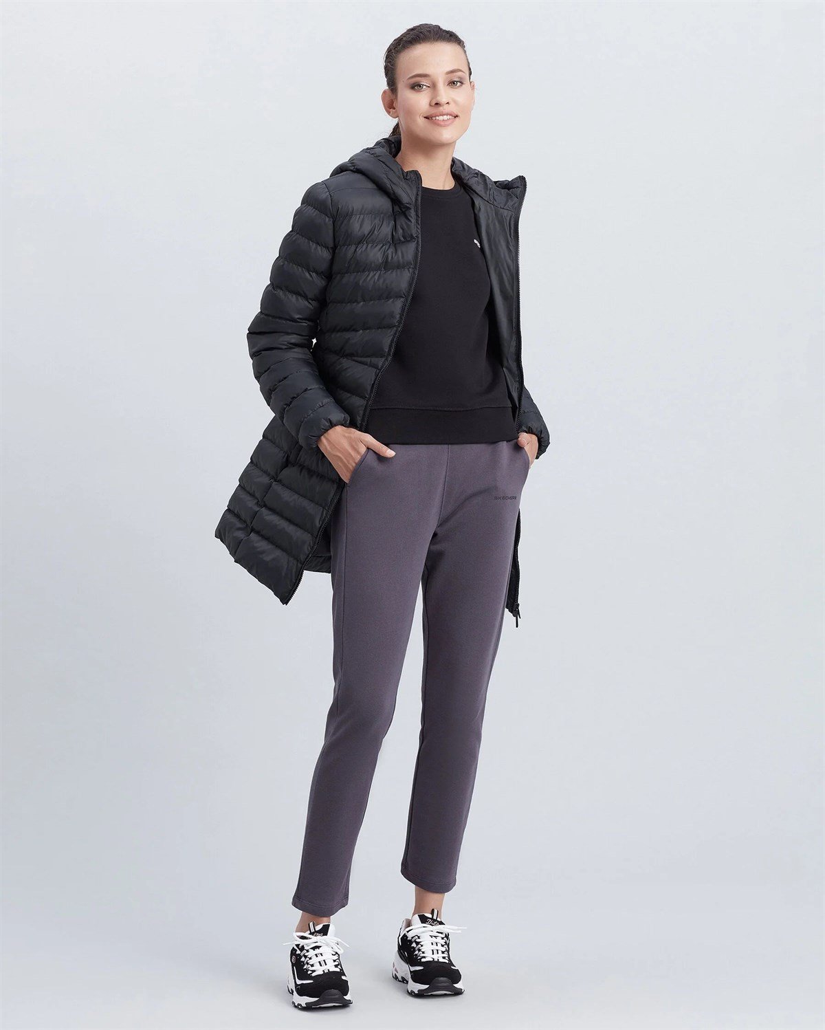 W Essentil Maxi Lenght Hooded Jacket - SİYAH