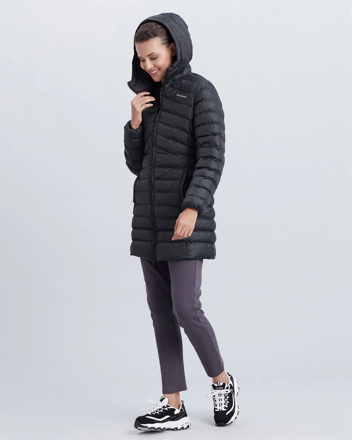 W Essentil Maxi Lenght Hooded Jacket - SİYAH