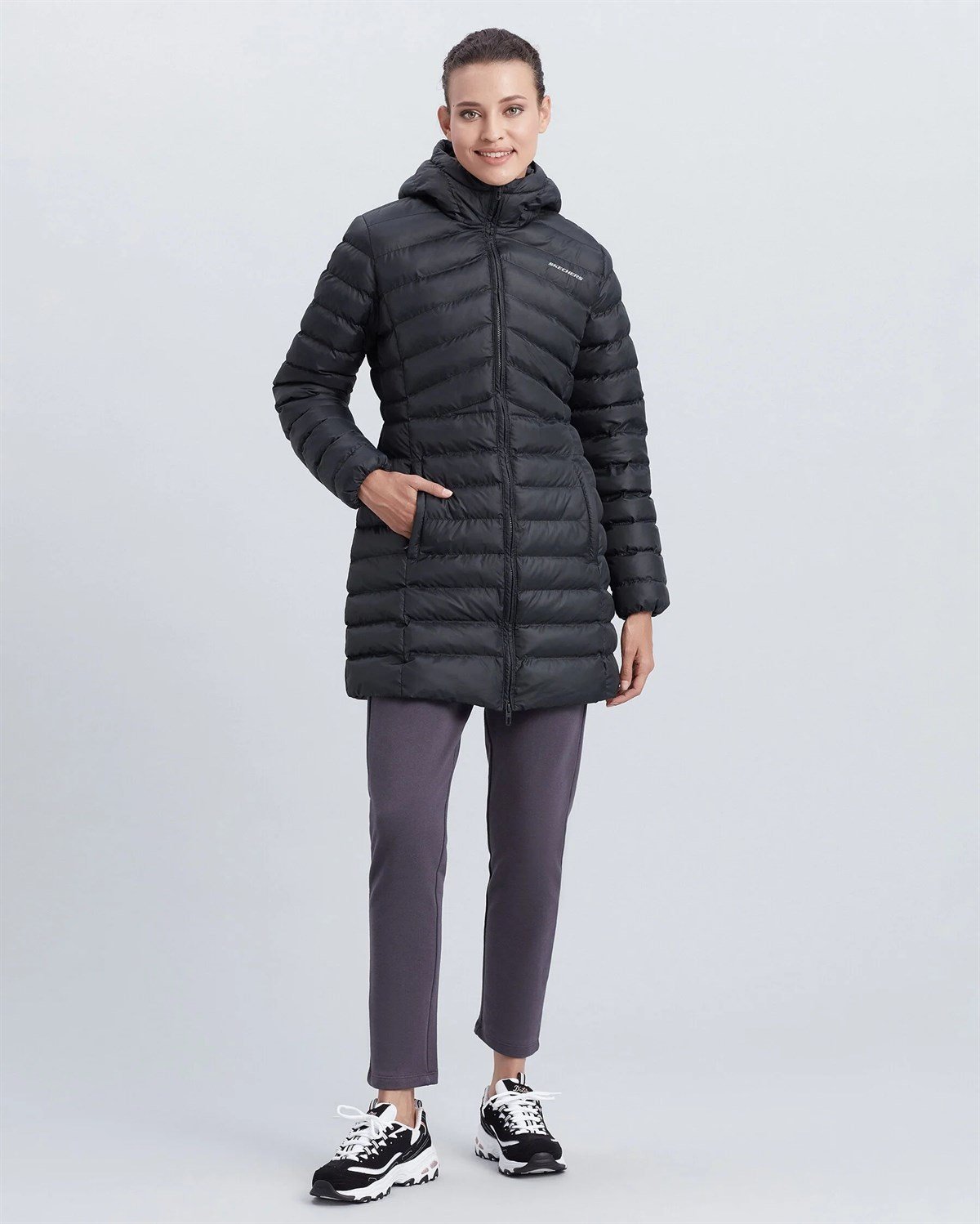 W Essentil Maxi Lenght Hooded Jacket - SİYAH