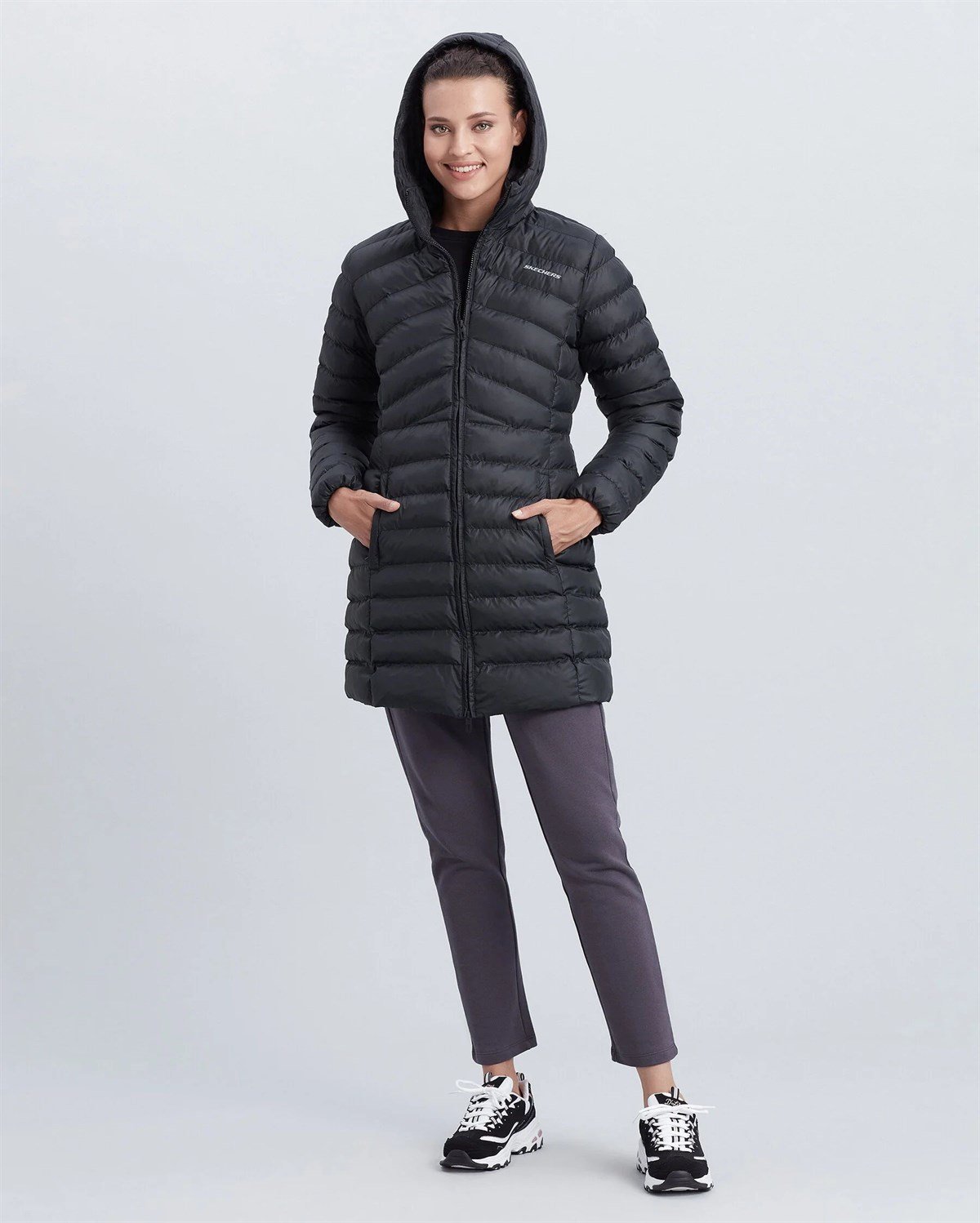 W Essentil Maxi Lenght Hooded Jacket - SİYAH