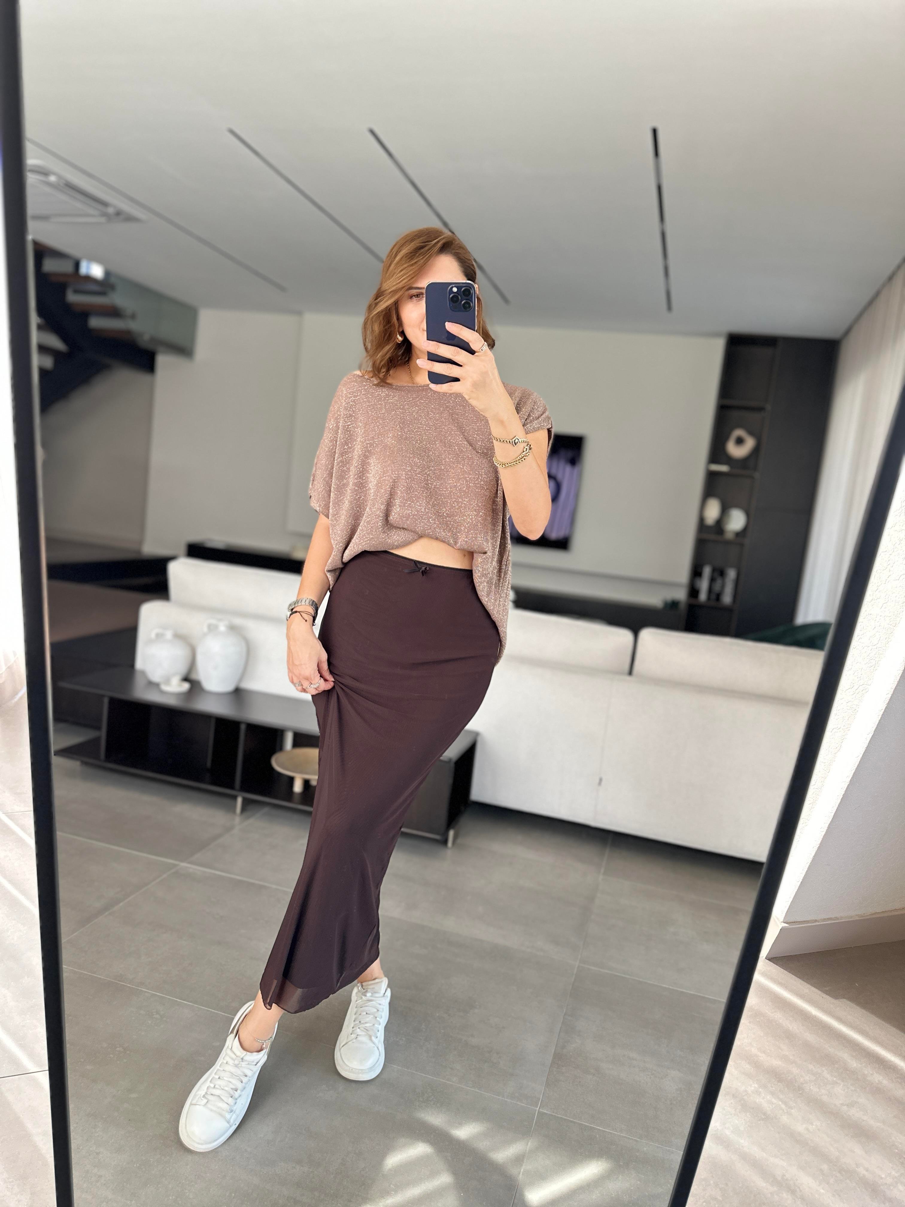 Acı Kahve Astarlı Tül Etek