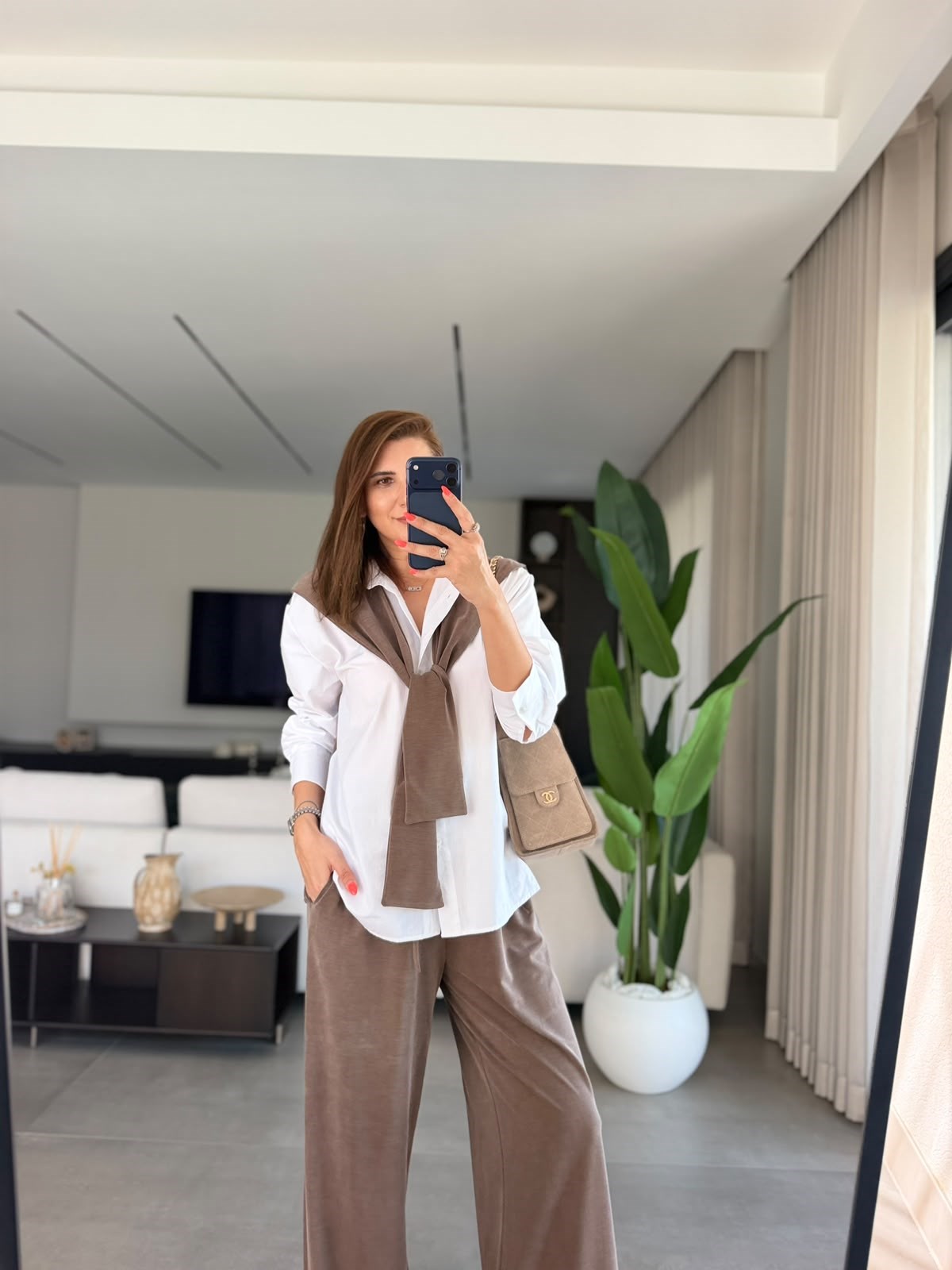 Acı Kahve Atkılı Gömlek Takım