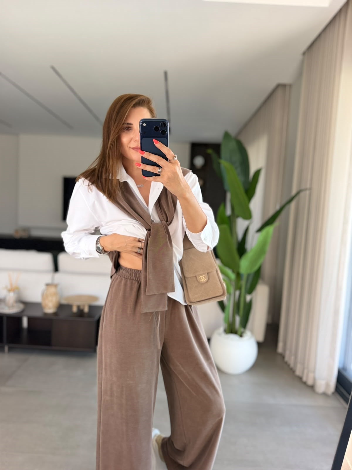 Acı Kahve Atkılı Gömlek Takım