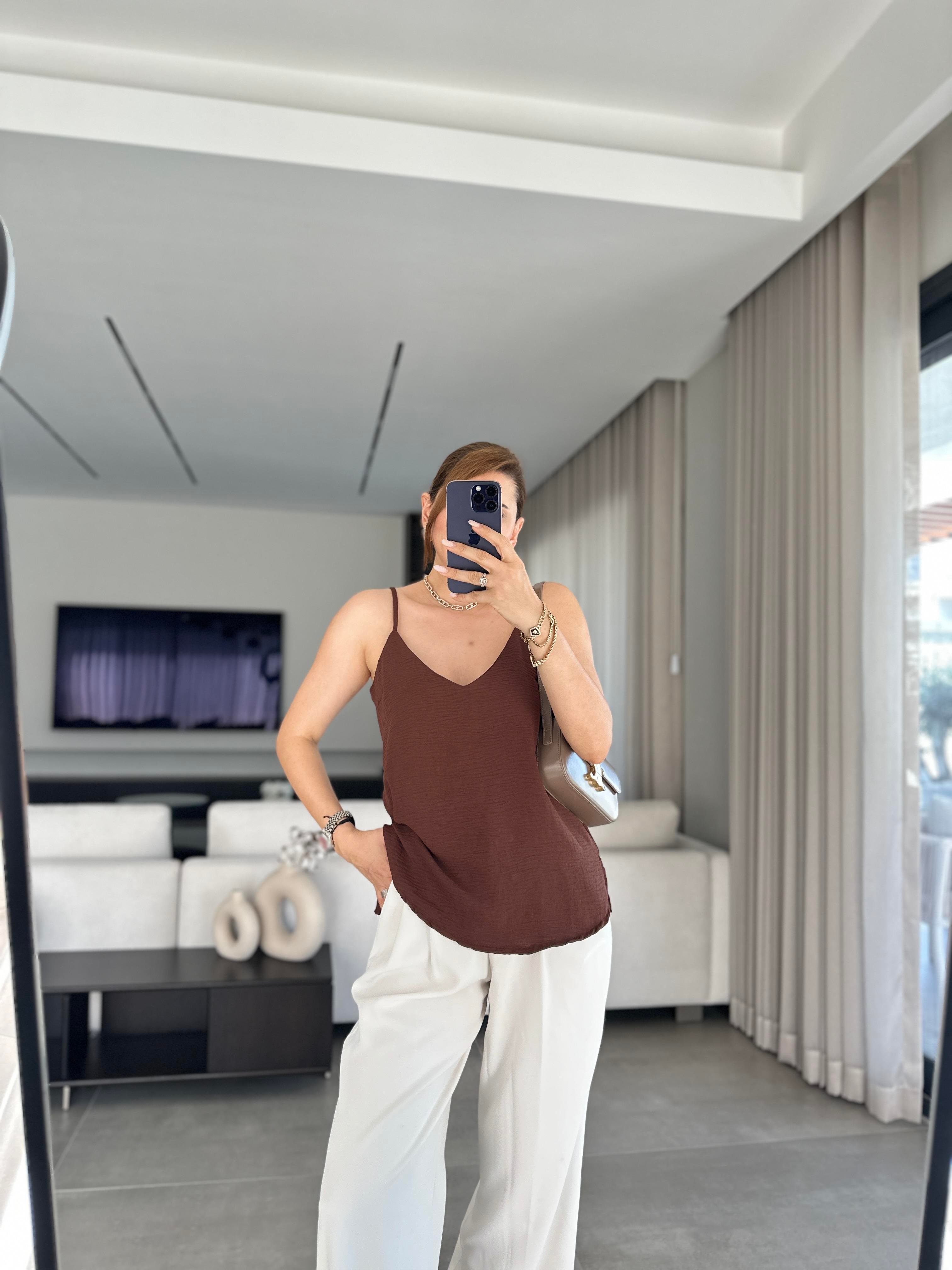 Acı Kahve Ayrobin İp Askılı Bluz