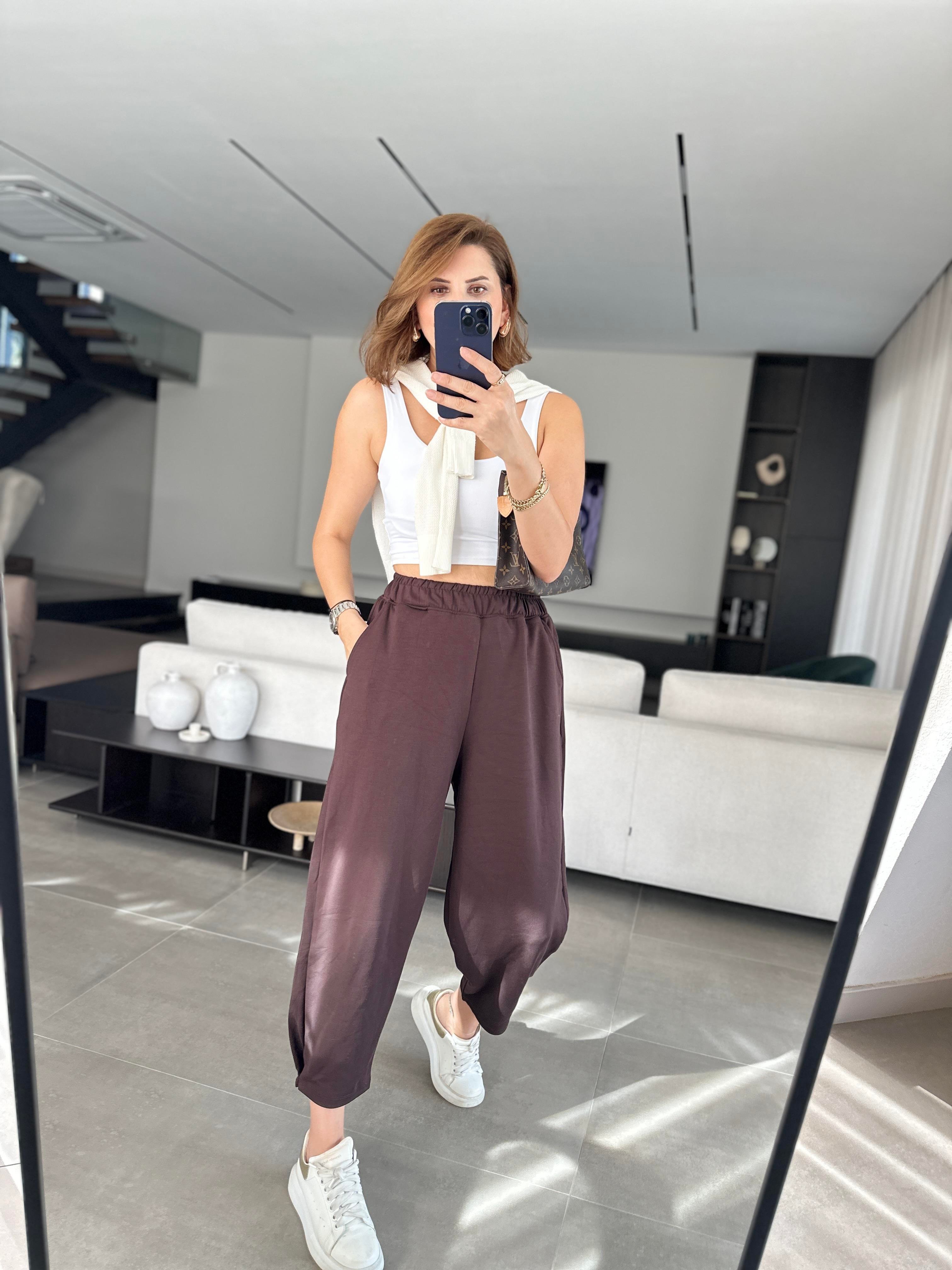 Acı Kahve Baggy Tutturmalı Pantolon