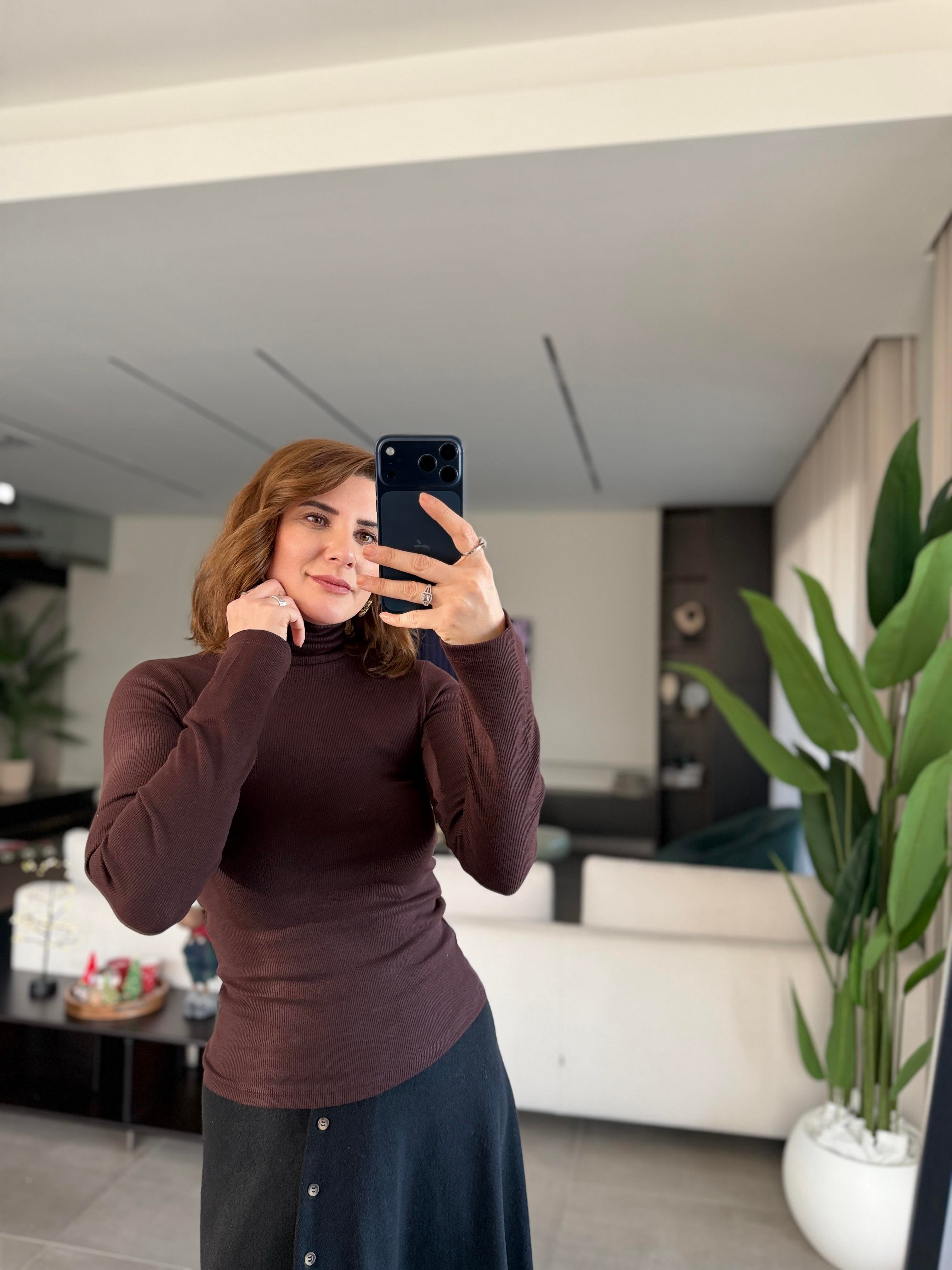 Acı Kahve Balıkçı Yaka Kol Zımba Detaylı Bluz