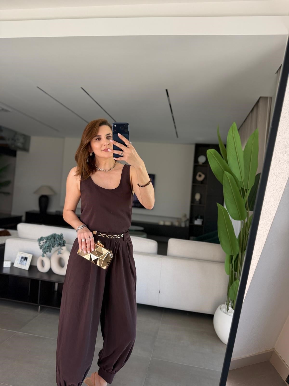 Acı Kahve Balon Pantolon Bluz Takım