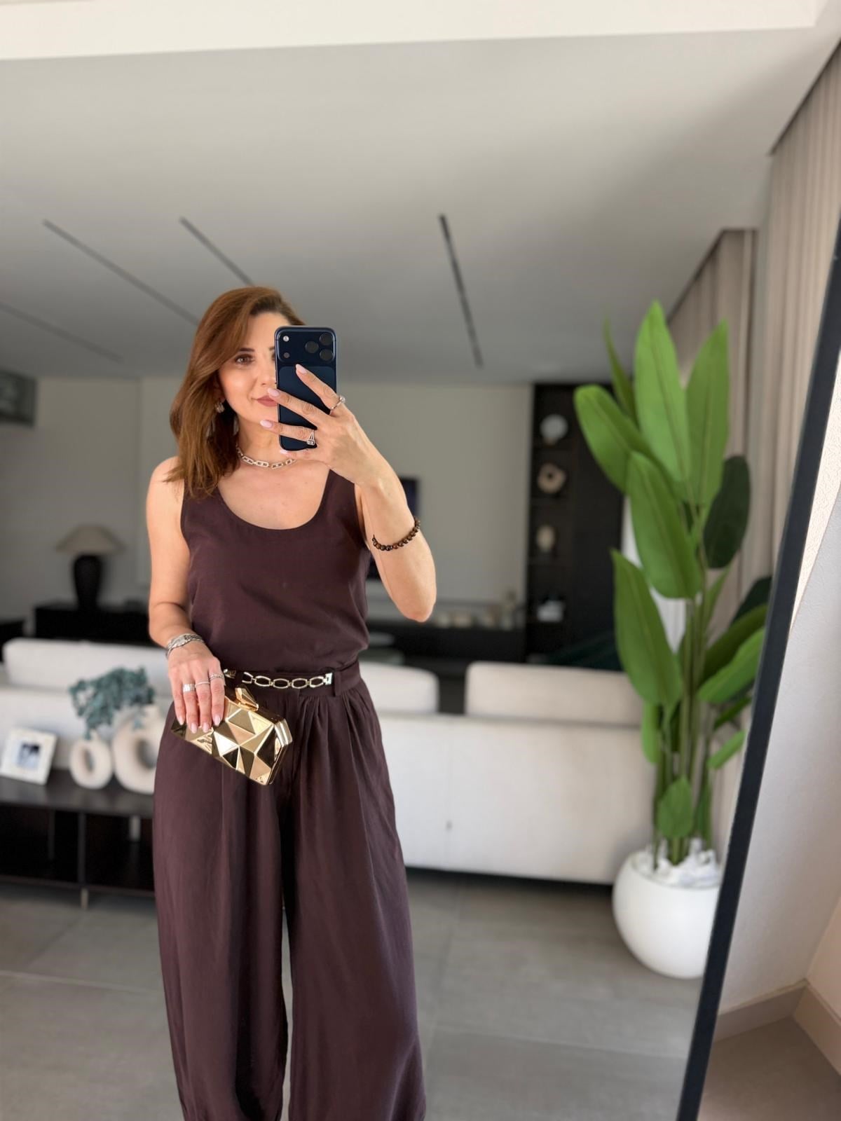 Acı Kahve Balon Pantolon Bluz Takım
