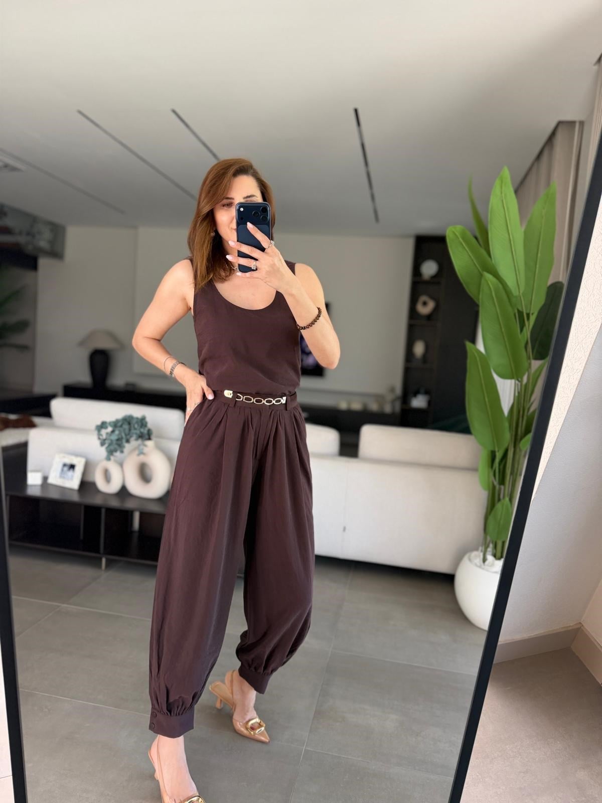 Acı Kahve Balon Pantolon Bluz Takım