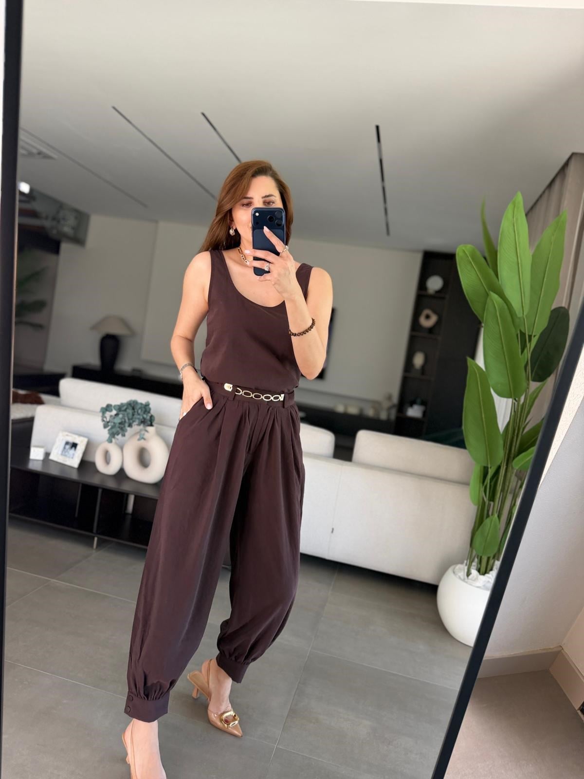 Acı Kahve Balon Pantolon Bluz Takım