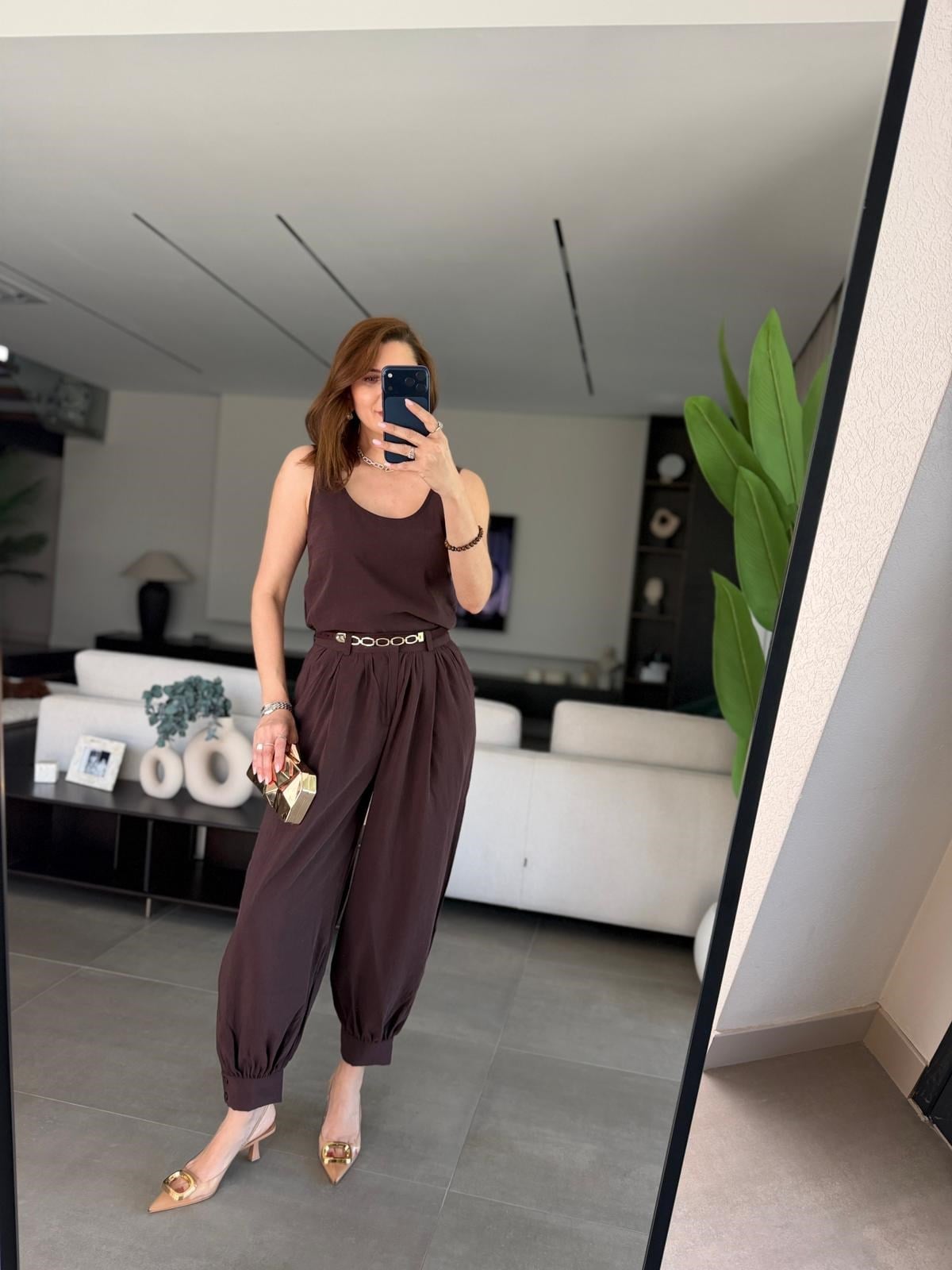 Acı Kahve Balon Pantolon Bluz Takım