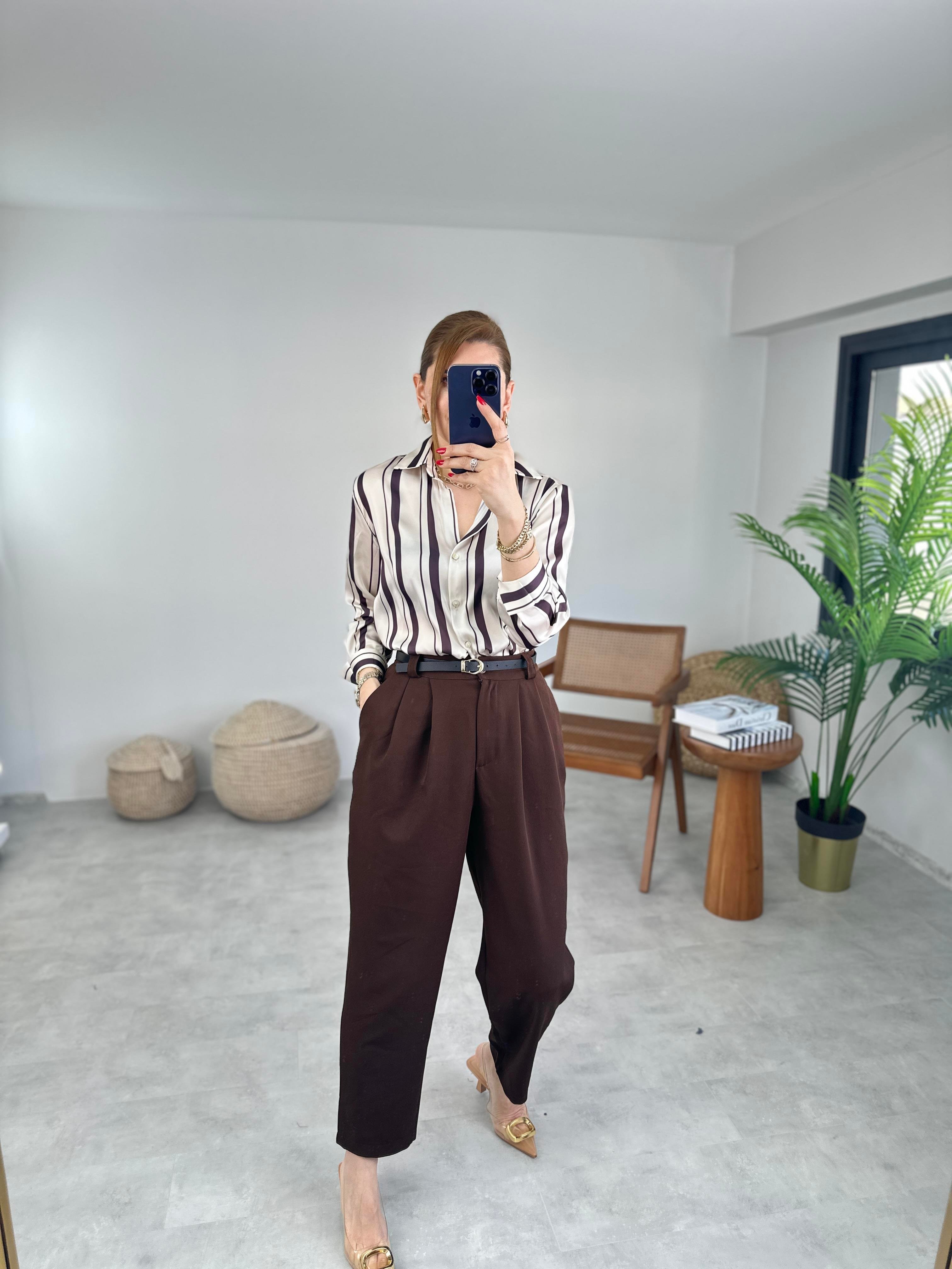 Acı Kahve Beli Kemerli Pantolon
