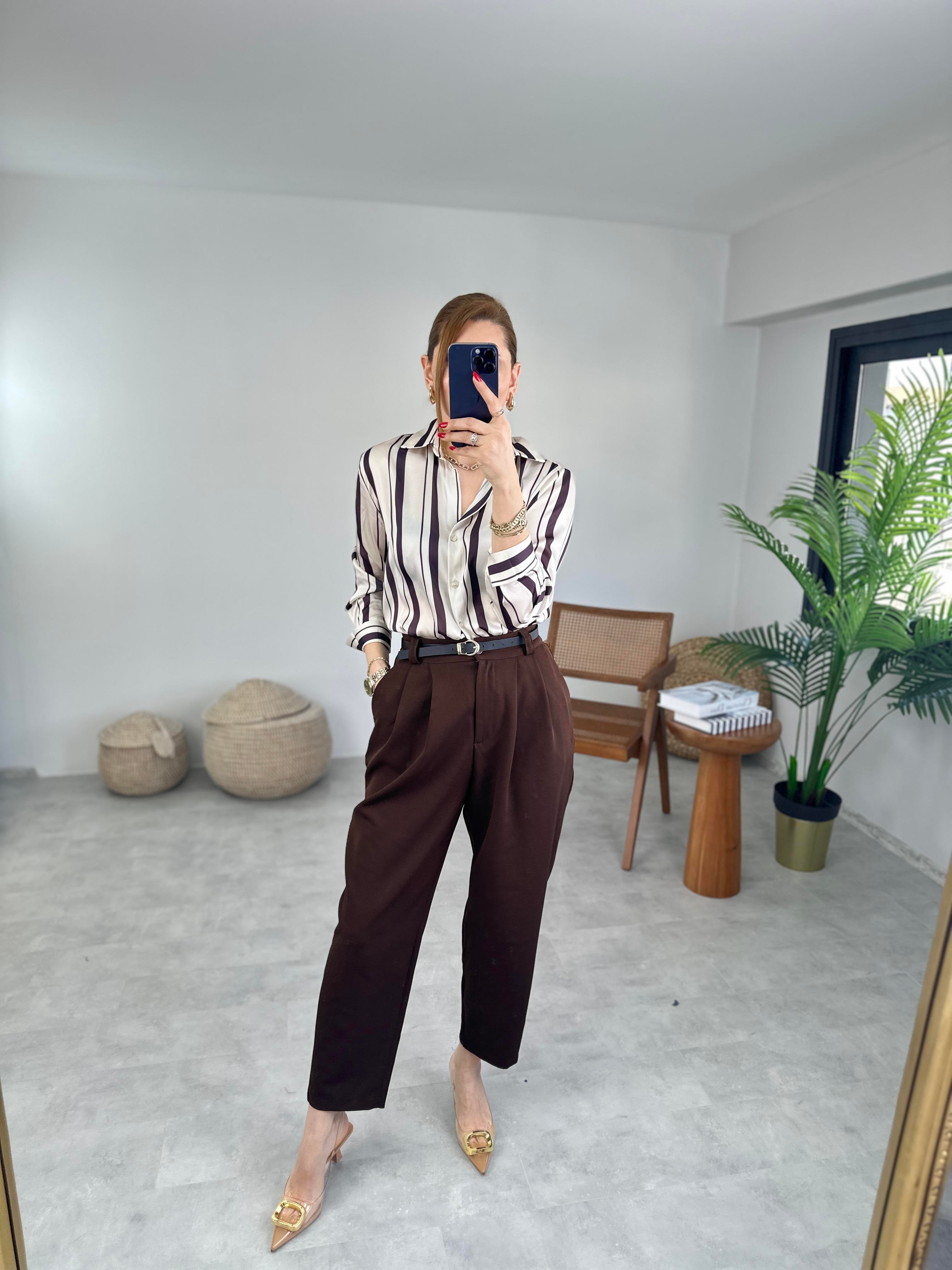 Acı Kahve Beli Kemerli Pantolon
