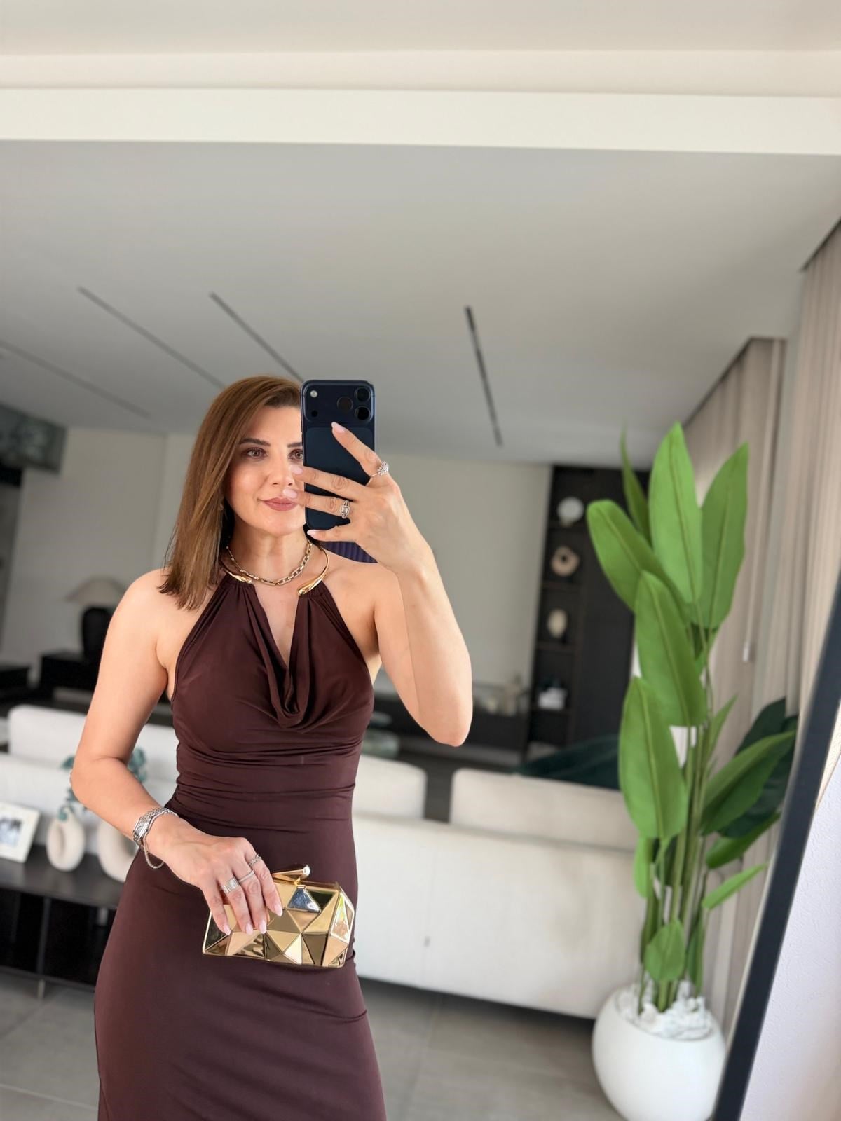 Acı Kahve Boyun Aksesuar Sandy Elbise