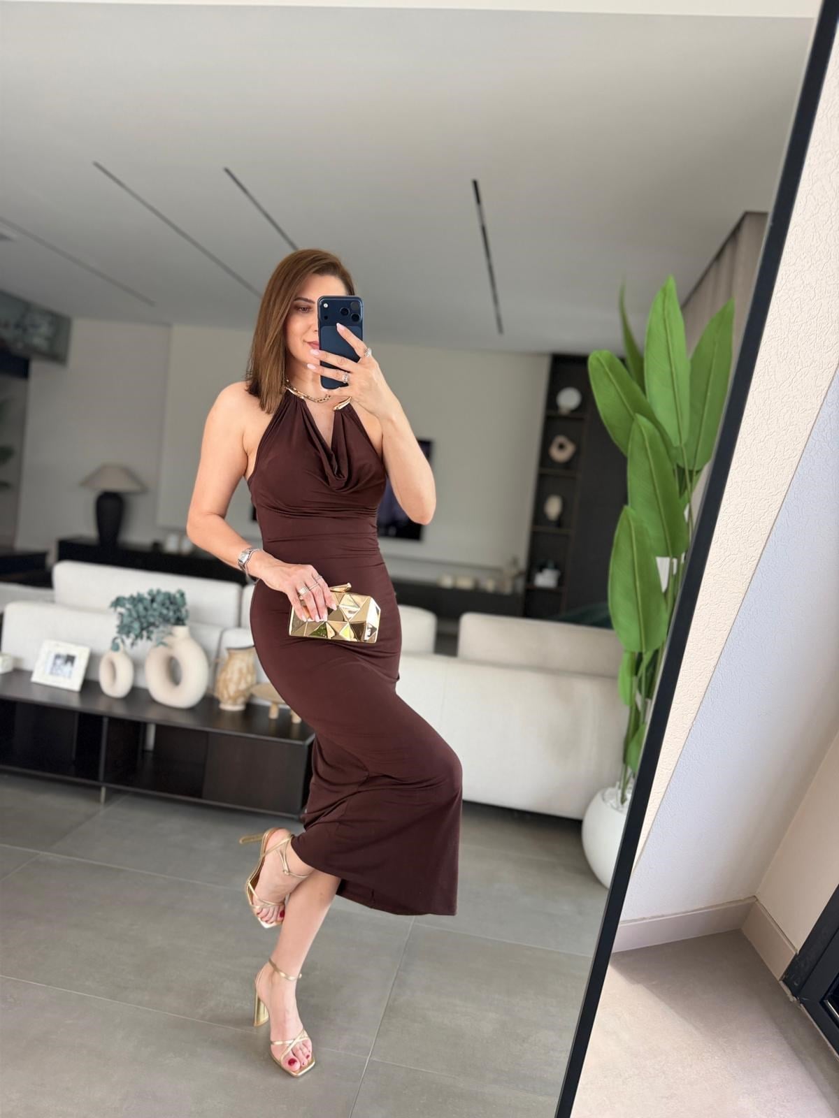 Acı Kahve Boyun Aksesuar Sandy Elbise