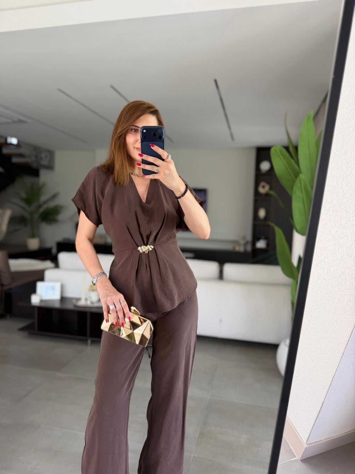 Acı Kahve  Broş Detay Bağlamalı Cupra Takım