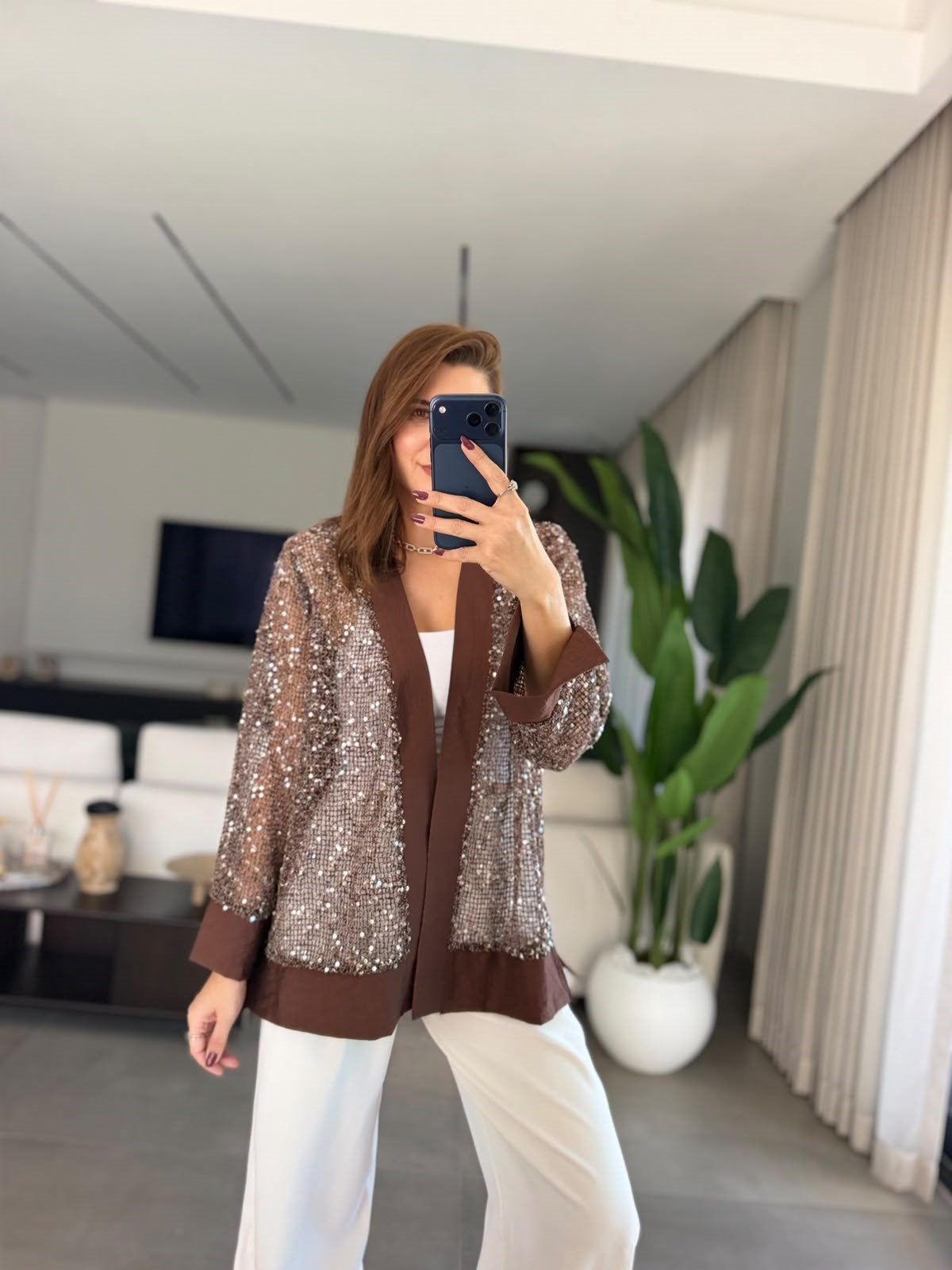 Acı Kahve Büyük Beden  Pullu Hırka