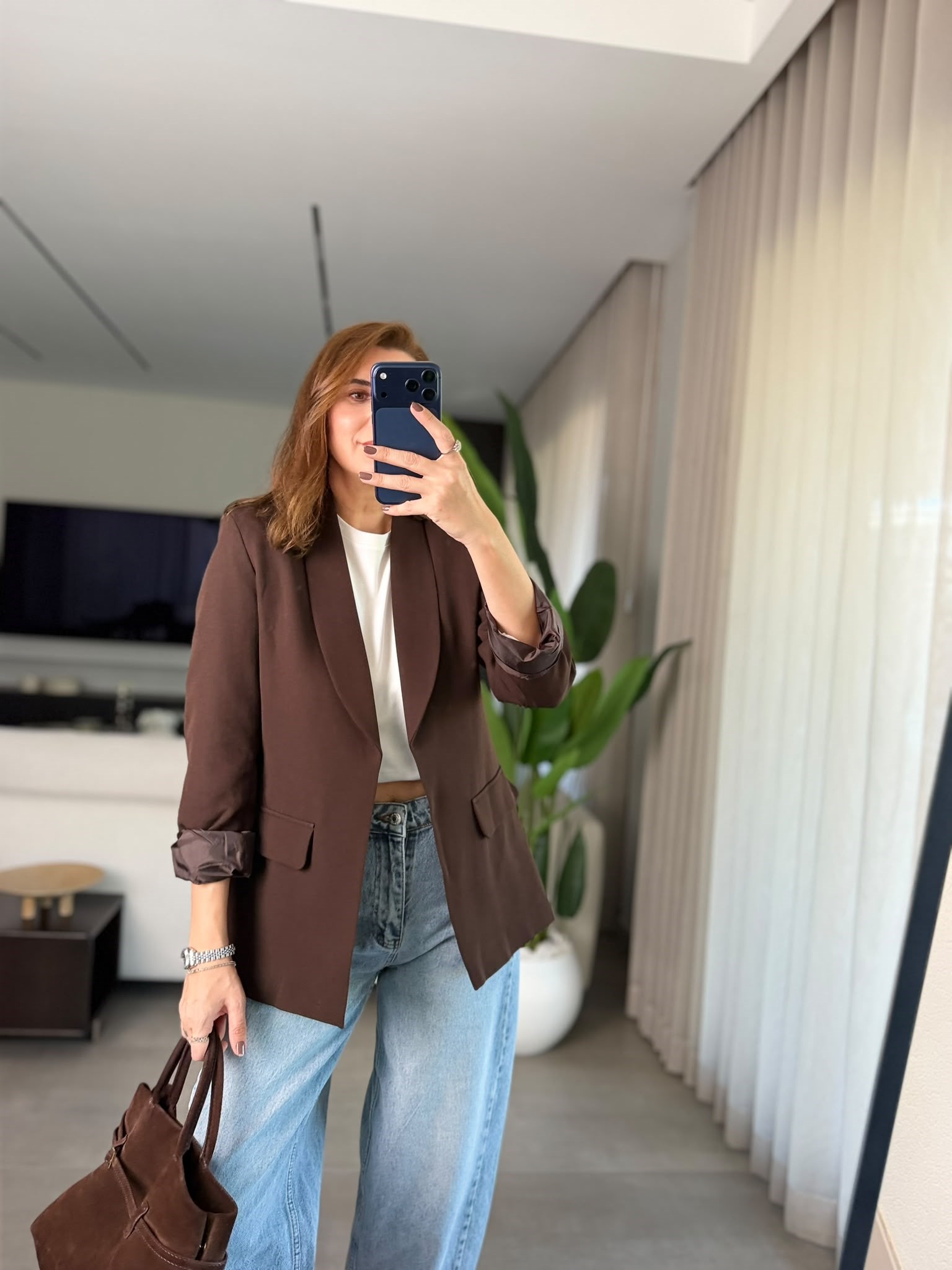 Acı Kahve Cep Görünümlü Blazer Ceket