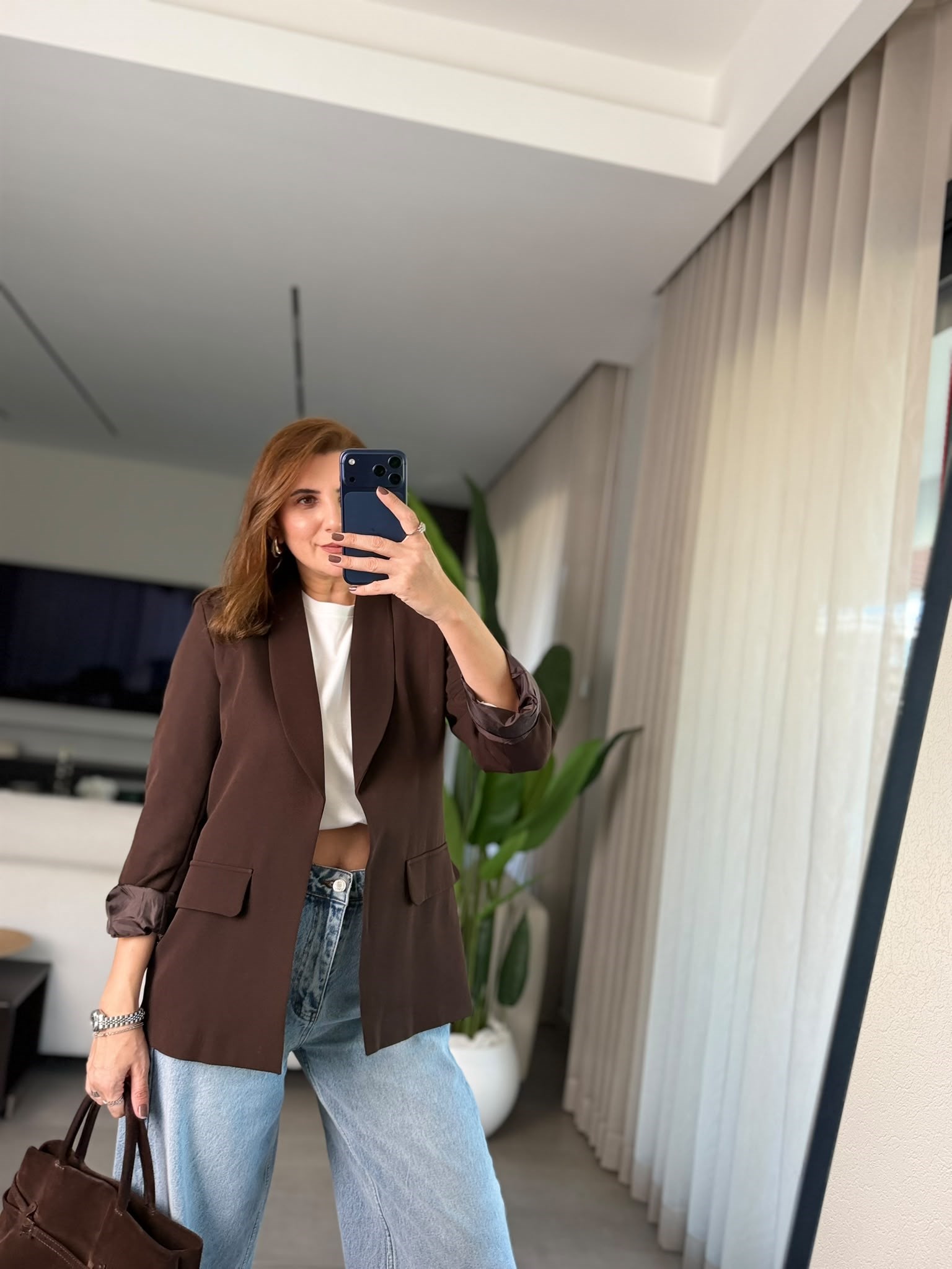 Acı Kahve Cep Görünümlü Blazer Ceket