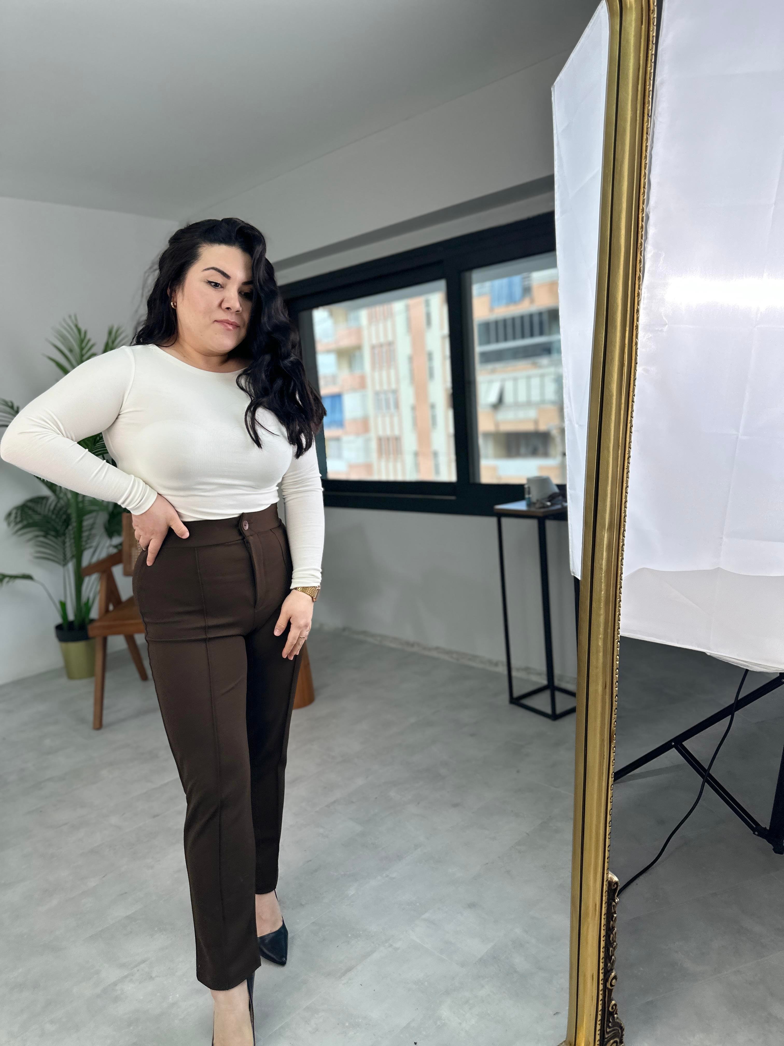 Acı Kahve Çimalı Dar Paça Pantolon