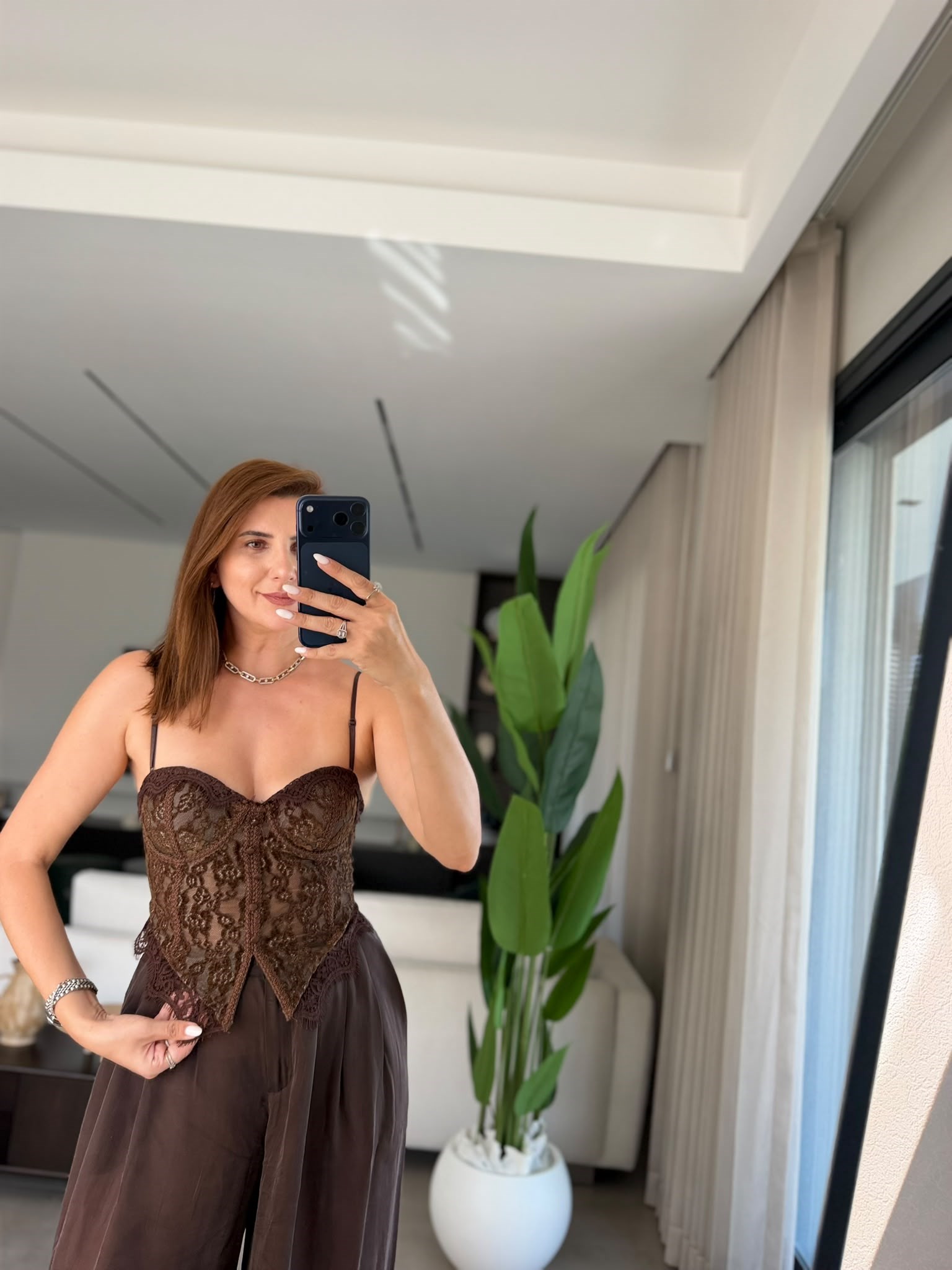 Acı Kahve Dantelli Askılı Büstiyer