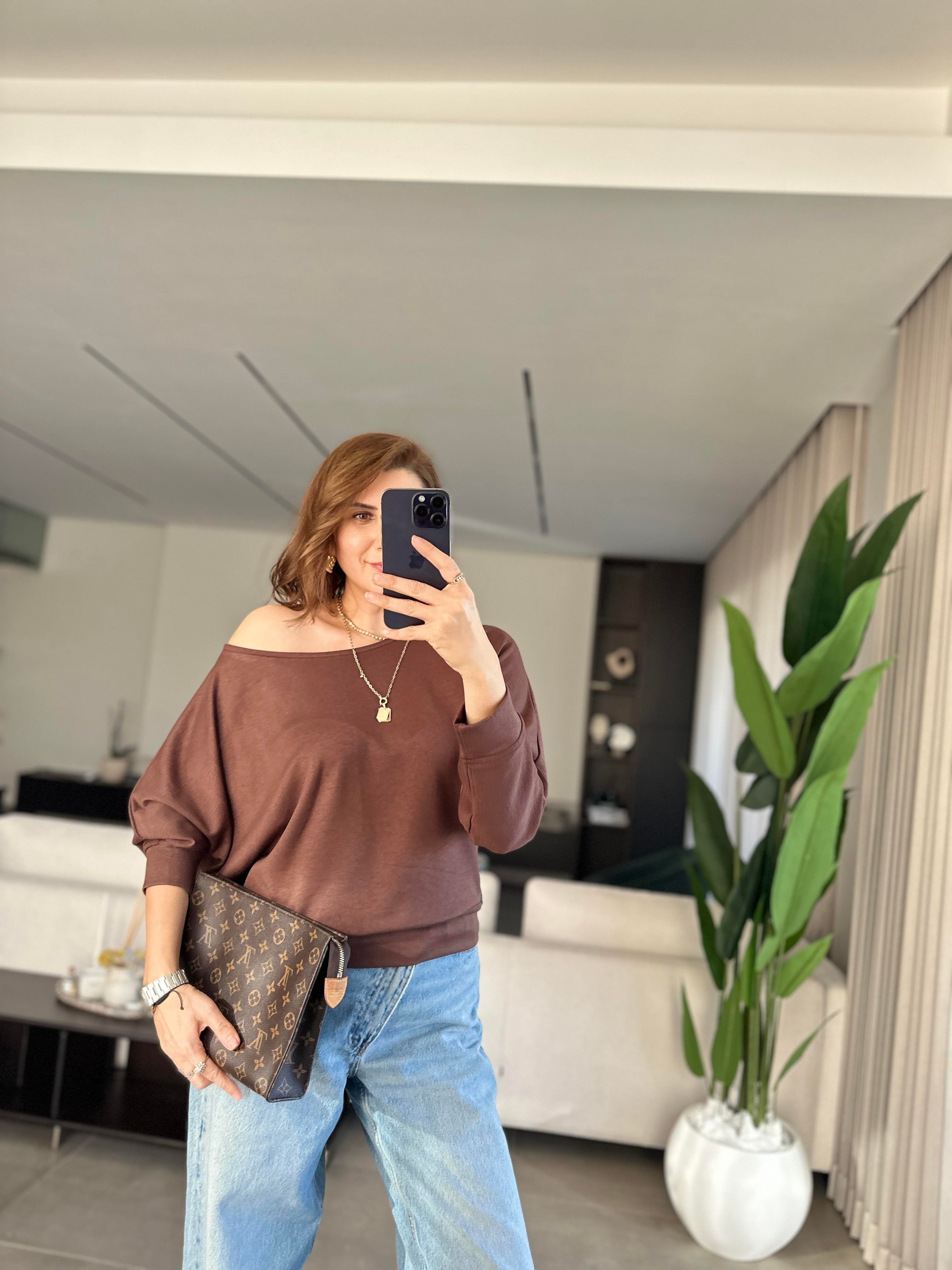 Acı Kahve Düşük Yaka Sweat