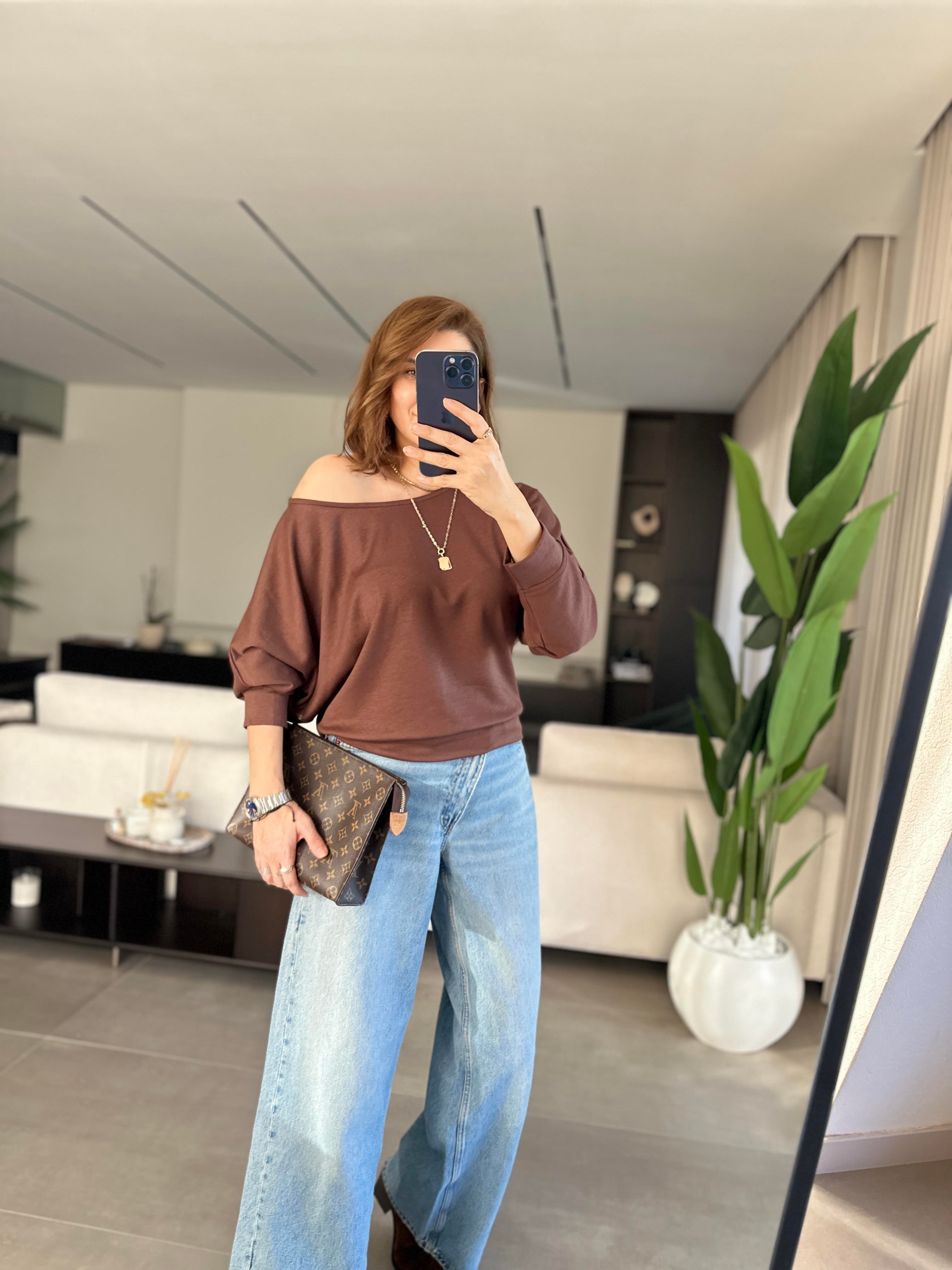 Acı Kahve Düşük Yaka Sweat