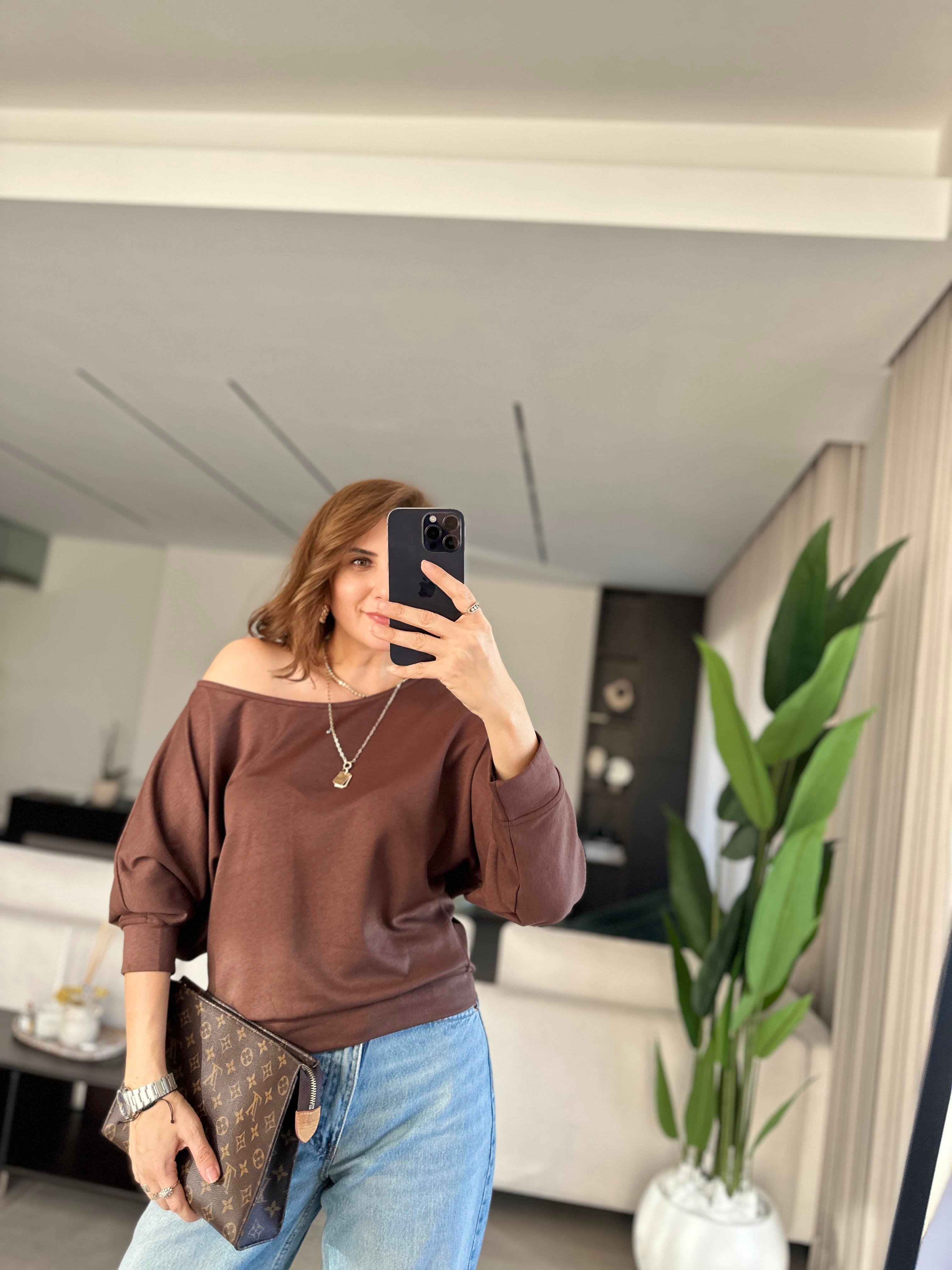 Acı Kahve Düşük Yaka Sweat