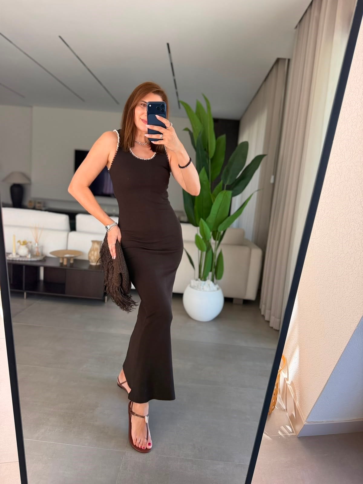 Acı Kahve Fitilli Örgü Detaylı Elbise