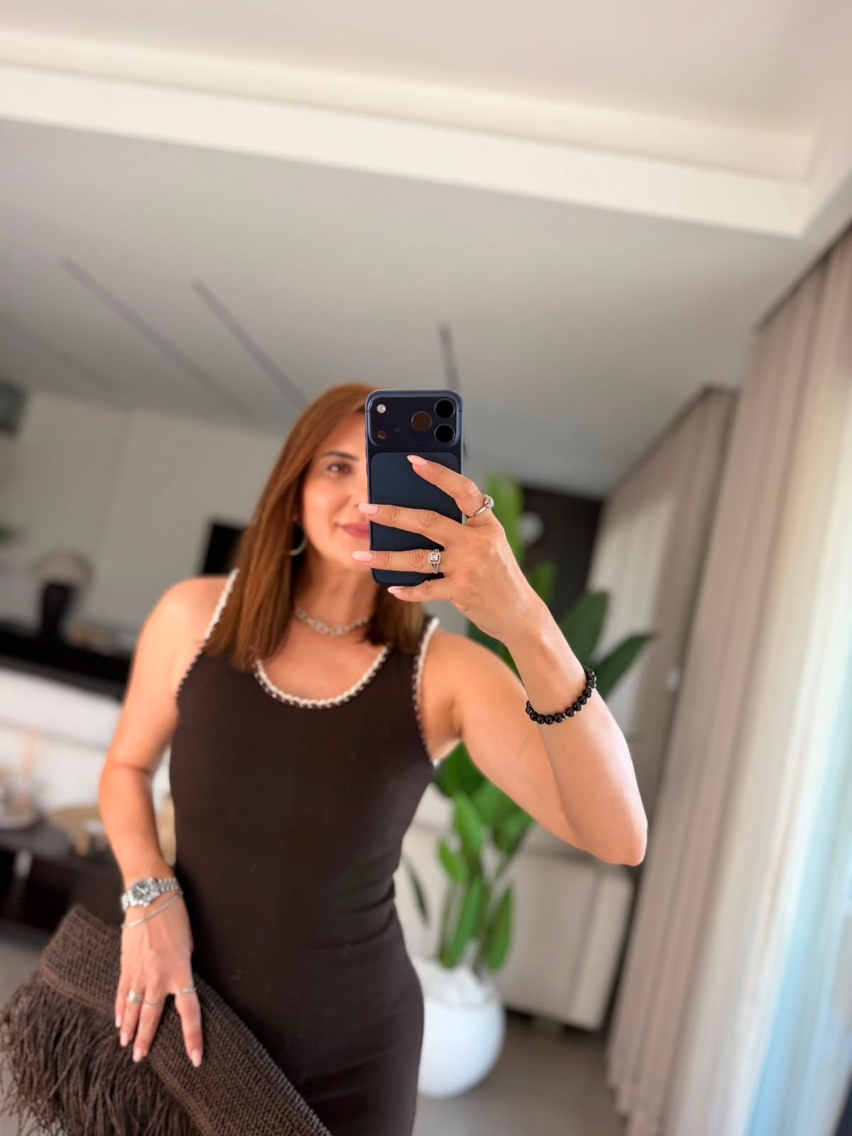 Acı Kahve Fitilli Örgü Detaylı Elbise