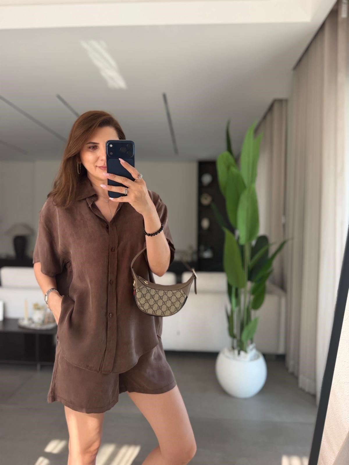 Acı Kahve Gömlek Şort Takım