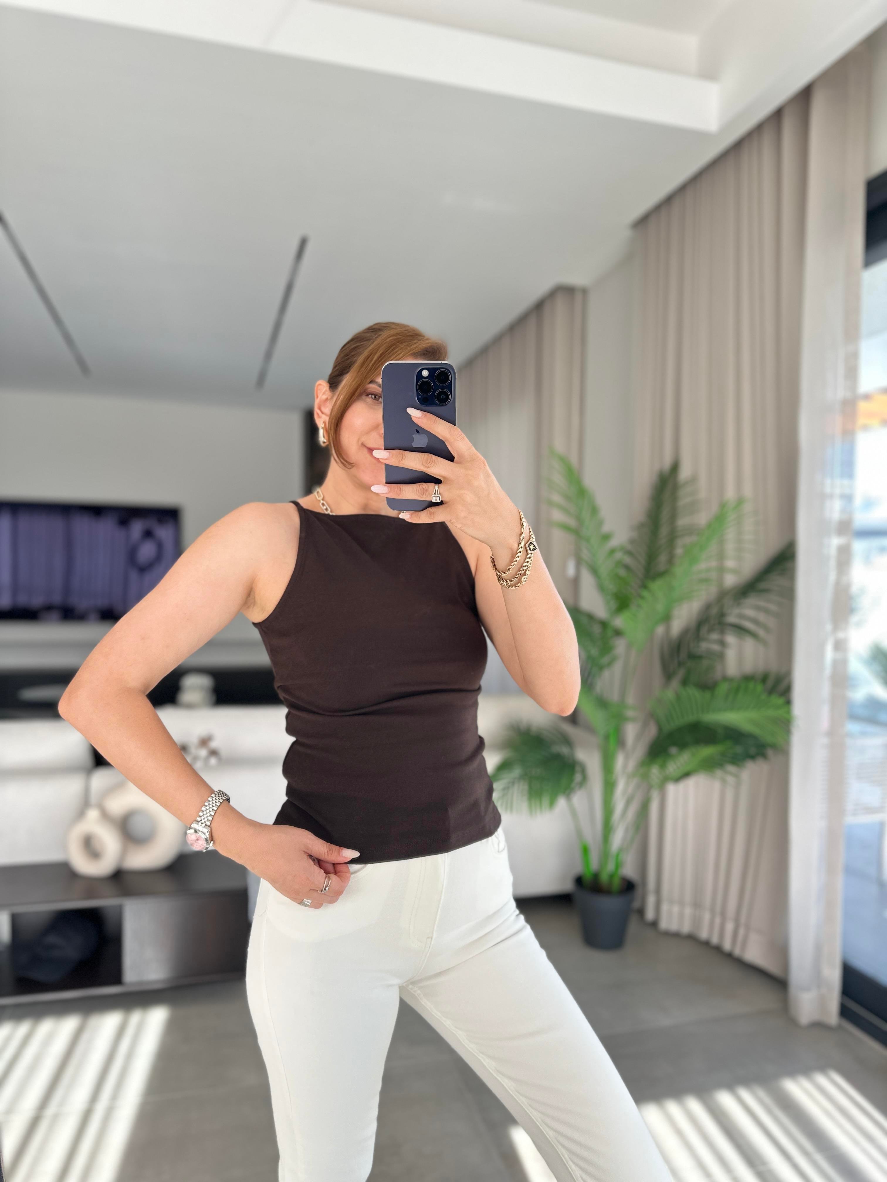 Acı Kahve Halter Yaka Bluz