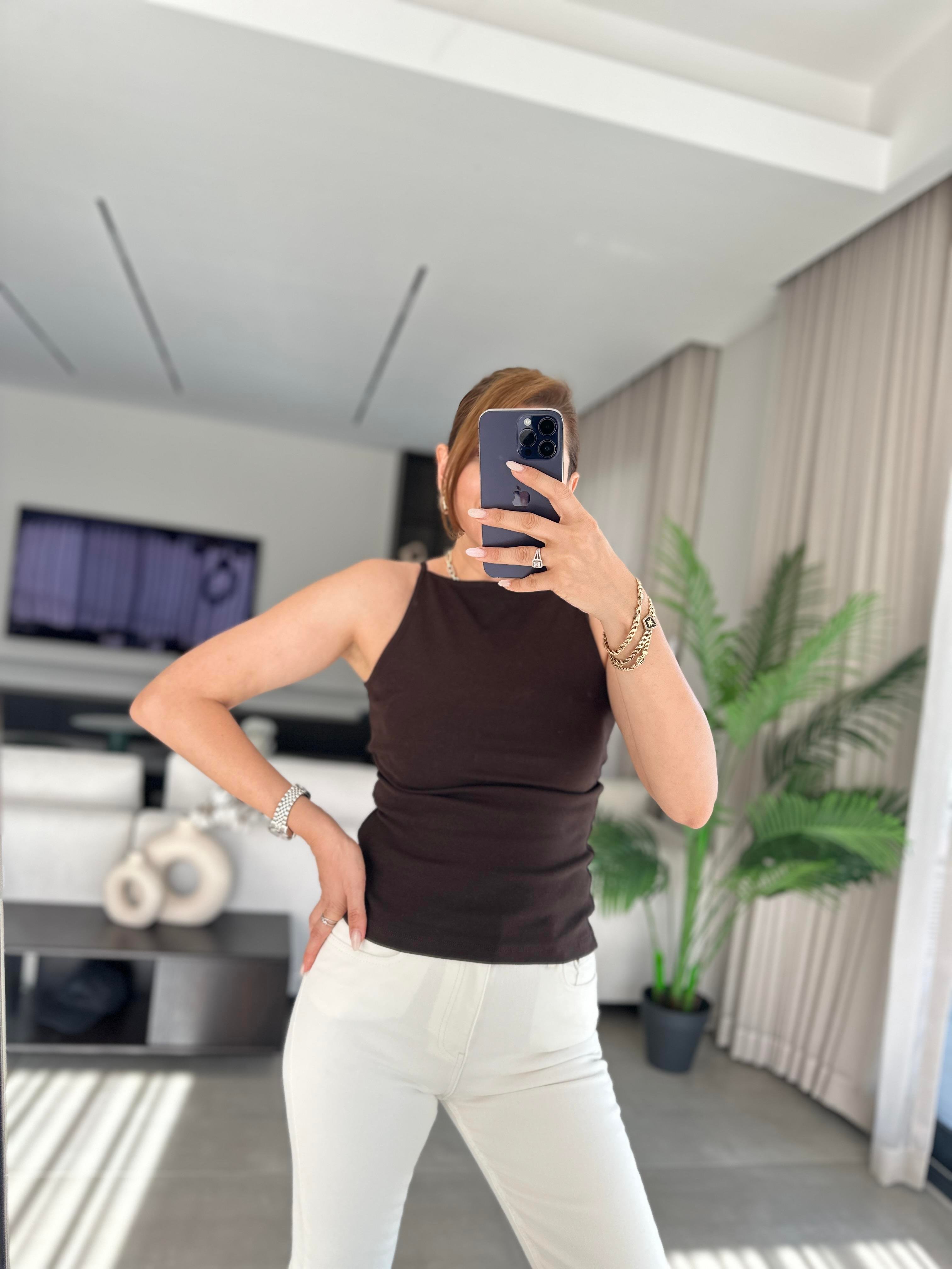 Acı Kahve Halter Yaka Bluz